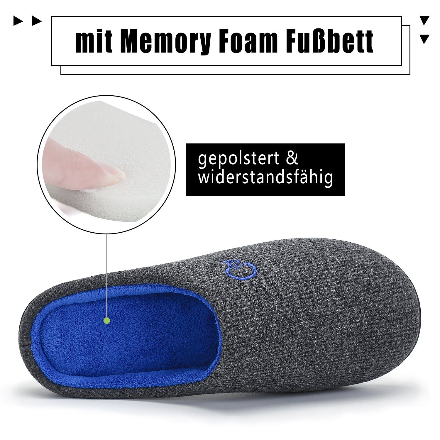 bequem, (mit Latschen weich rutschfest) Memory-Foam Oslo Hausschuh Pantoletten gefüttert, & Pantoffeln Winter Schlappen Dunkel-Grau Fell-Imitat Home Slipper Fußbett Joy warm &