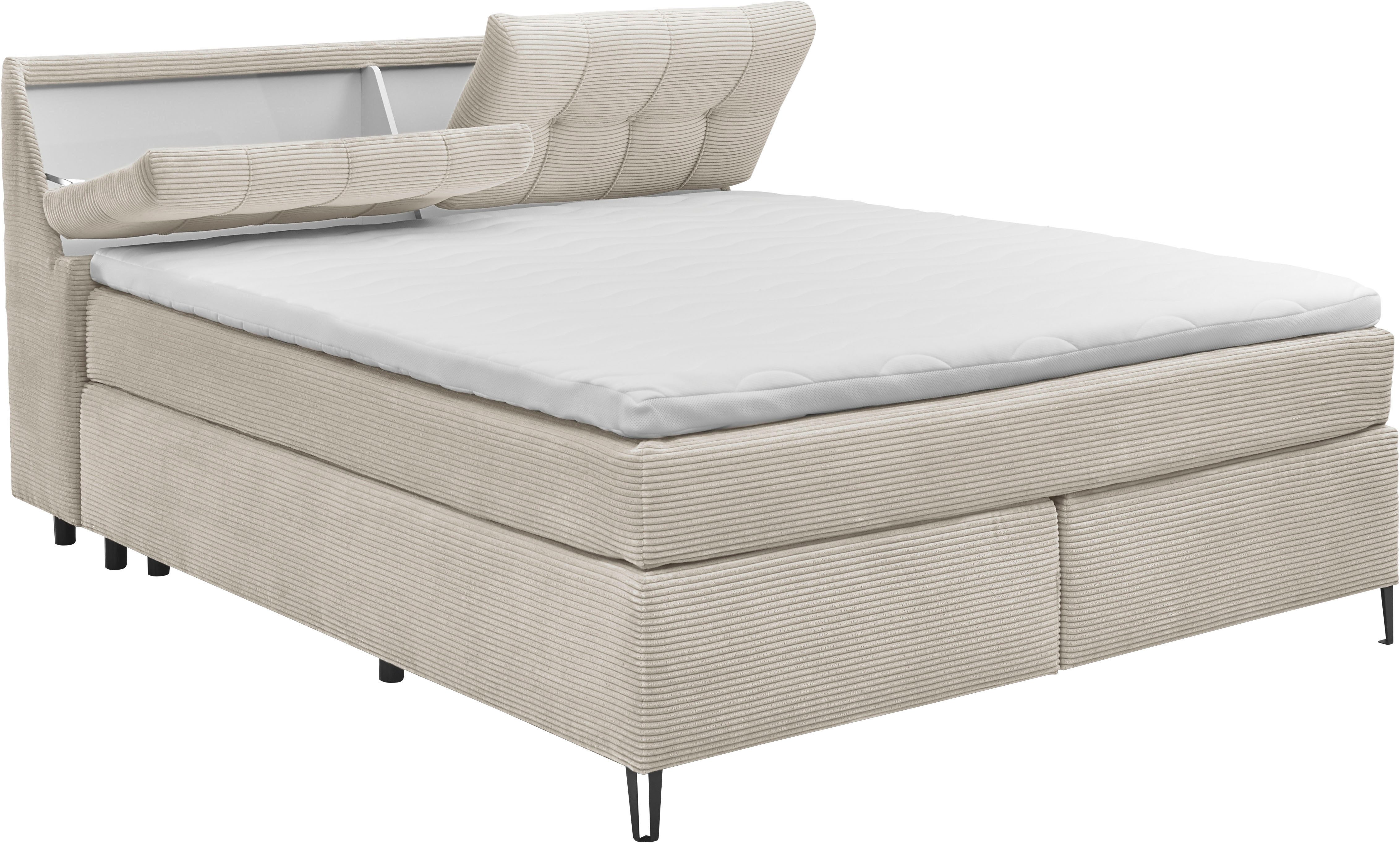 set one by Musterring Boxspringbett Fairfield, Kopfteil in Kassenoptik, Metallfuß schwarz, Breite 160 oder 180 cm