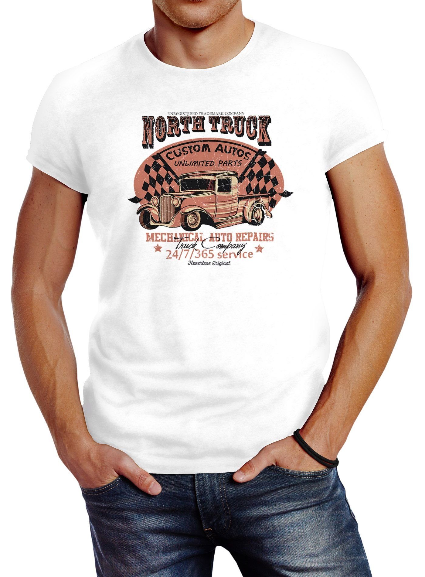 Print-Shirt Herren T-Shirt Hot Rod Big Block Car Tuning V8 Vintage Truck Print Slim Fit Neverless®