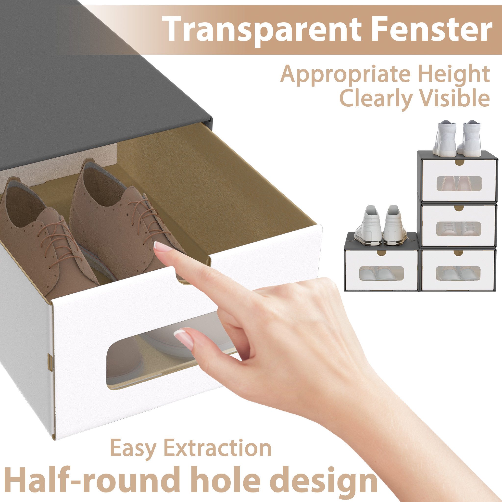 FIVMEN Schuhbox Stapelbar Schuhboxen mit Deckel & Transparent Sichtfenster Praktische (10 St), Stauraum Organizer für Schuhe – Bild 5 von 5