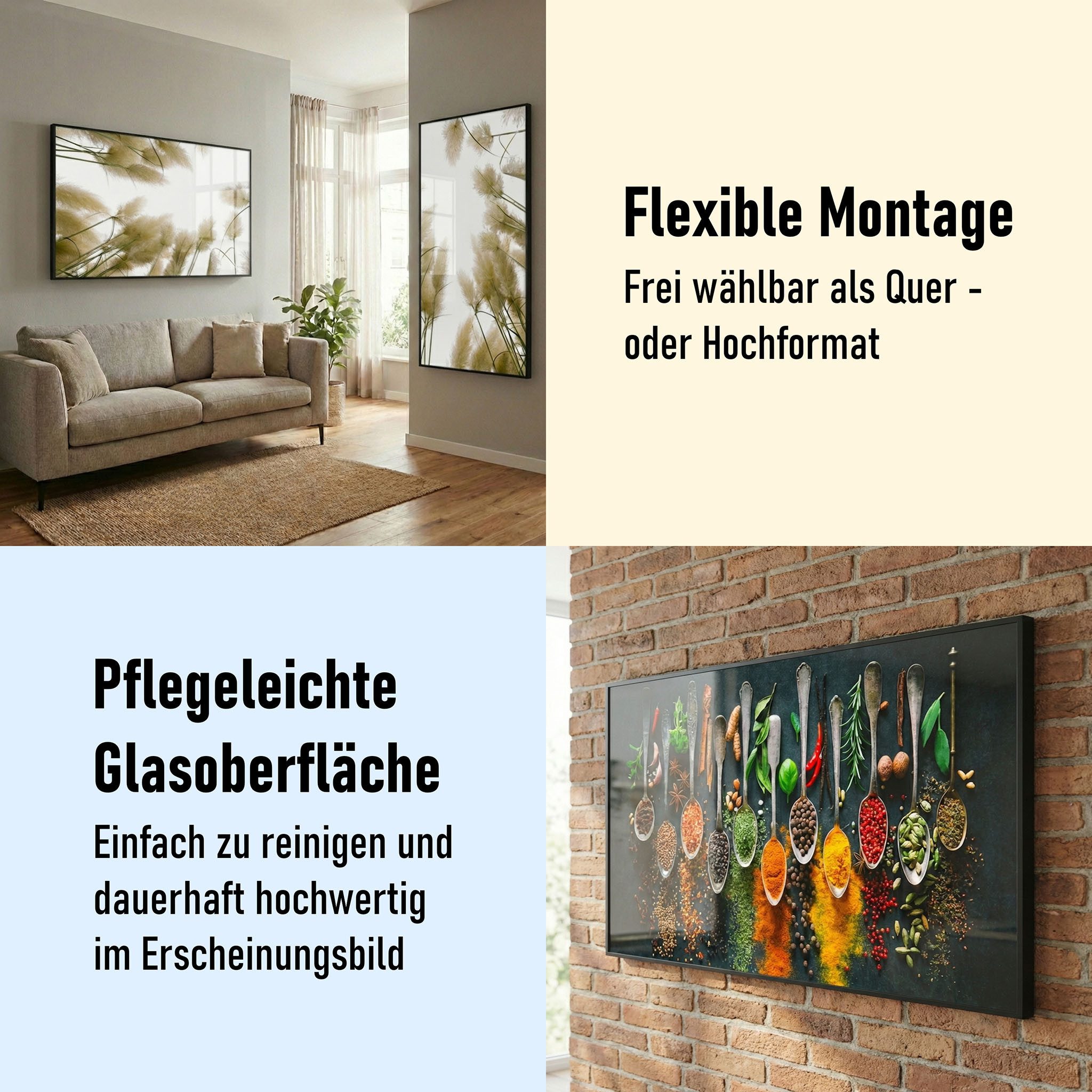 STEINFELD Heizsysteme Infrarotheizung Glas-Bild 1200W, 114x100cm, Made in Germany, 7 Jahre Garantie, mit Thermostat, Schwarz