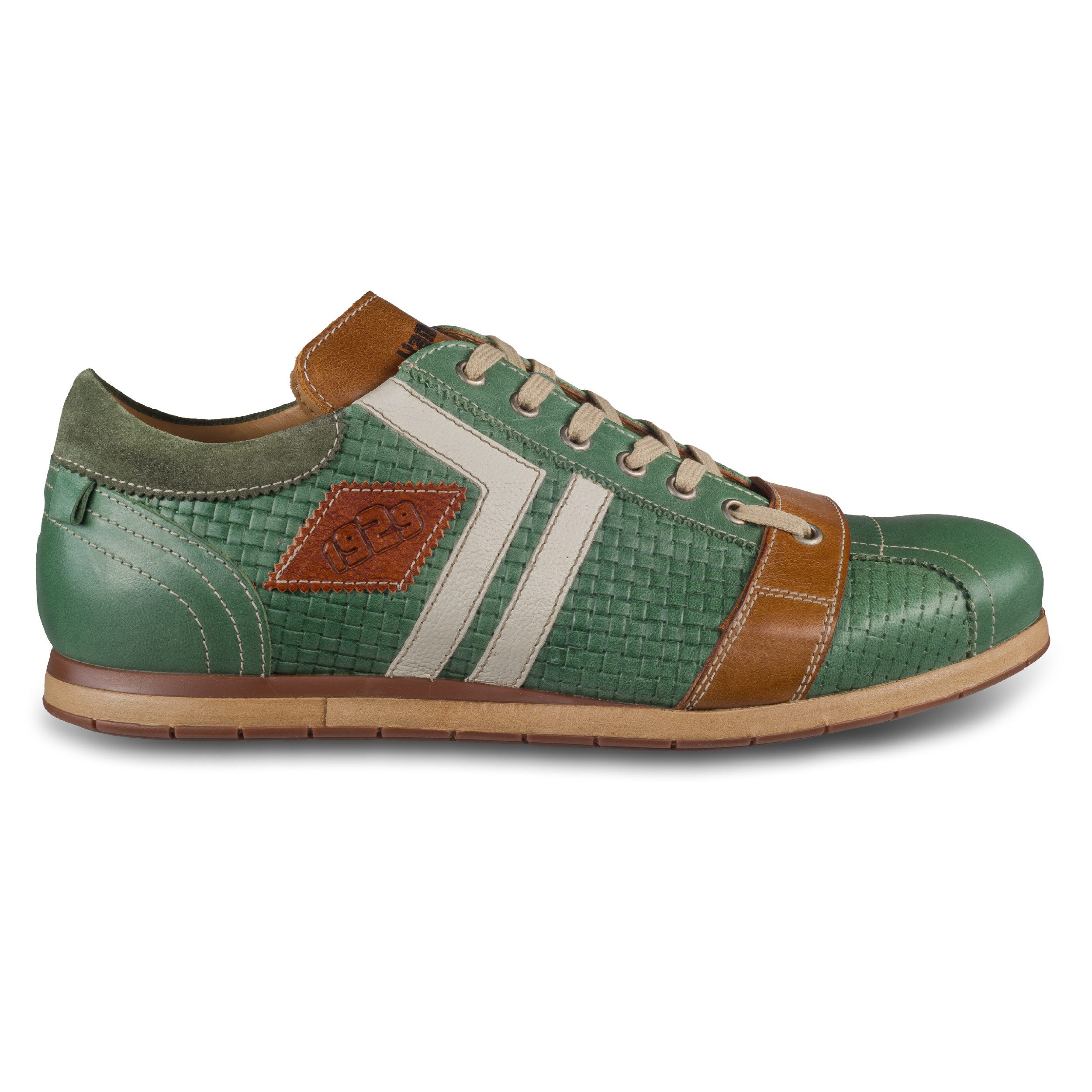 Kamo-Gutsu Herren Sneaker Leder grün/weiß (TIFO-030 icaro salvia), Flechtoptik Sneaker Handgefertigt in Italien