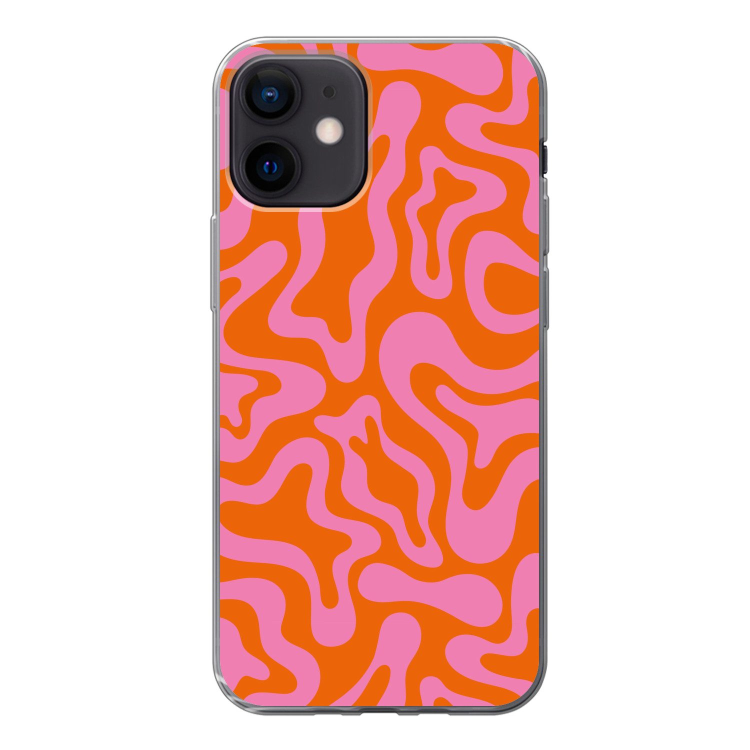 MuchoWow Handyhülle für Apple iPhone 12 Muster - Rosa - Orange - Abstrakt - Modern, Smartphone-Bumper, Print, Handy Schutzhülle Dünn