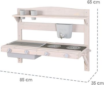 roba® Outdoor-Spielküche Matschküche zum Aufhängen, grau lasiert, aus Holz, FSC® - schützt Wald - weltweit