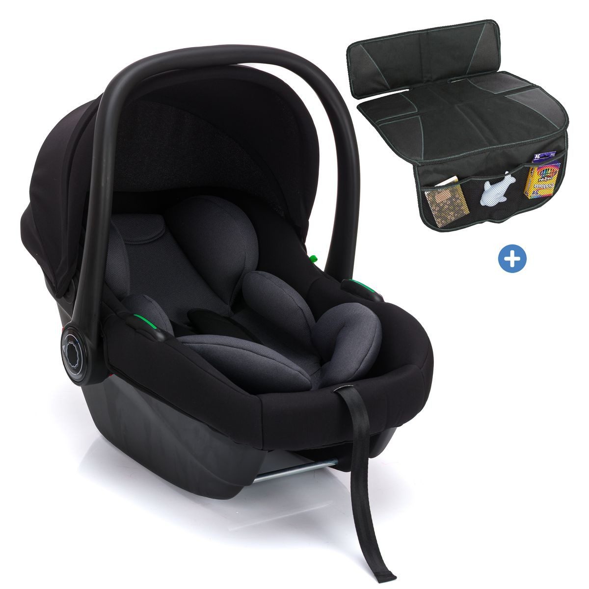 Fillikid Babyschale Neo SL - Schwarz, ab: Geburt, bis: 15 Monate, Baby Autositz Gruppe 0+ von 40 - 87 cm nur 3,20 kg inkl. Polsterschutz