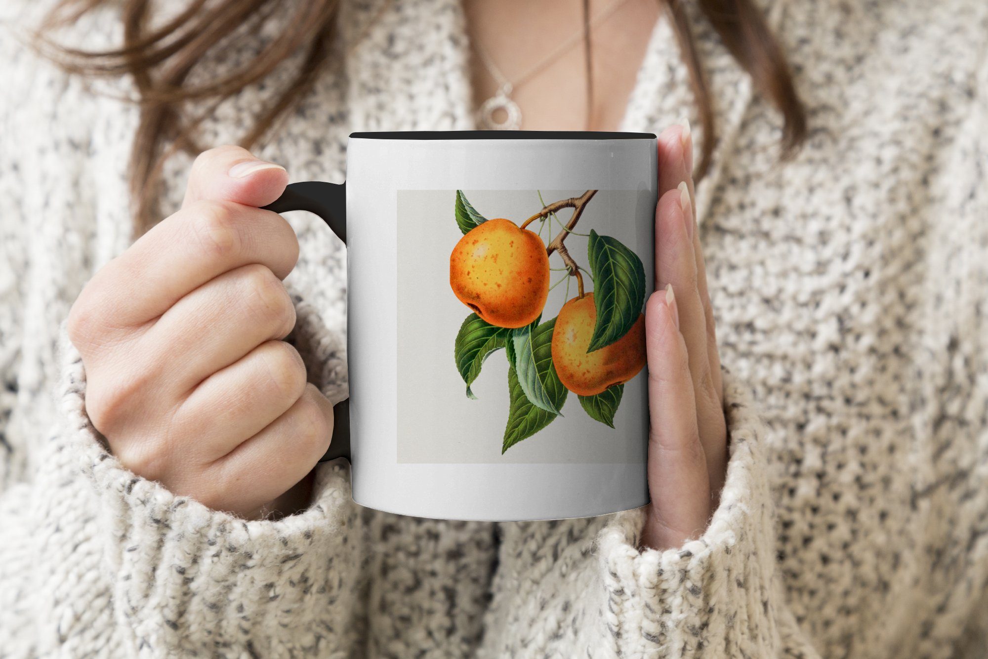 MuchoWow Tasse Orange Früchte, Kaffeetassen, - - Blätter Zaubertasse, Teetasse, Keramik, Farbwechsel, Geschenk