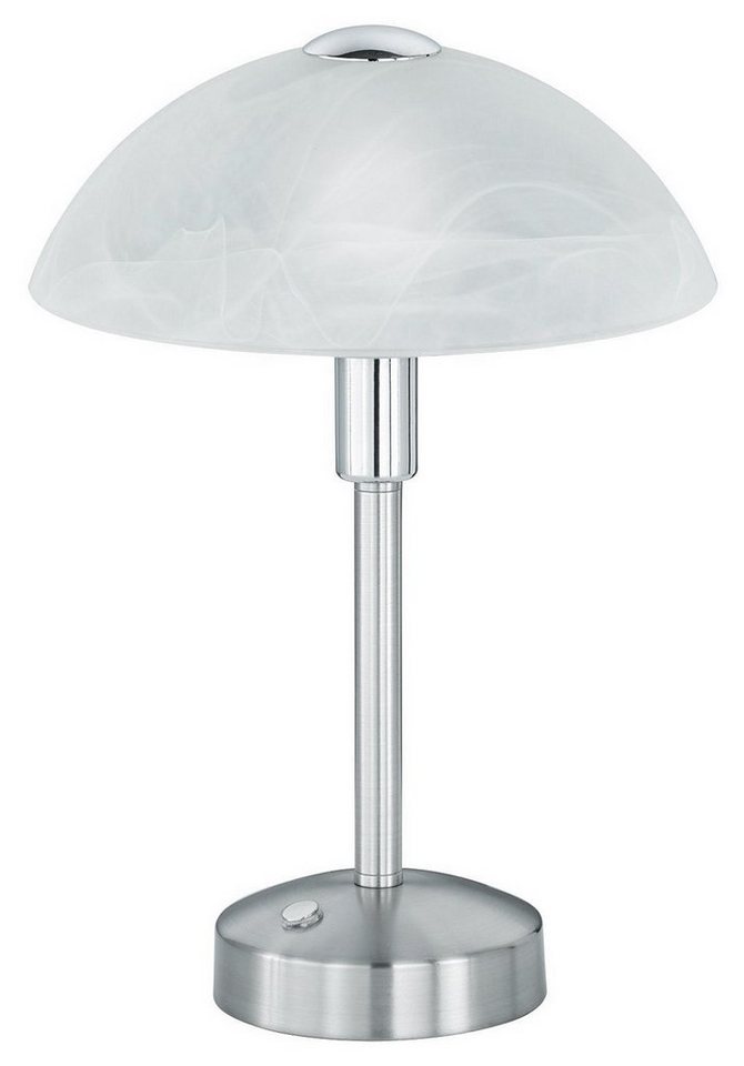 TRIO Leuchten LED Tischleuchte DONNA, 1-flammig, H 30 cm, Nickelfarben,  Weiß, Dimmfunktion, LED fest integriert, Warmweiß, Touch-Dimmer,  Lampenschirm aus Glas in weiß mit Marmoroptik