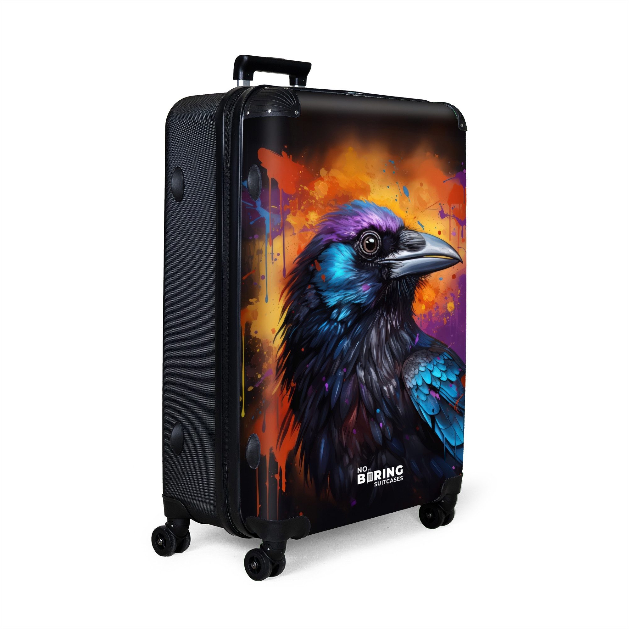 NoBoringSuitcases.com© Hartschalen-Trolley Krähe mit buntem Graffiti günstig online kaufen