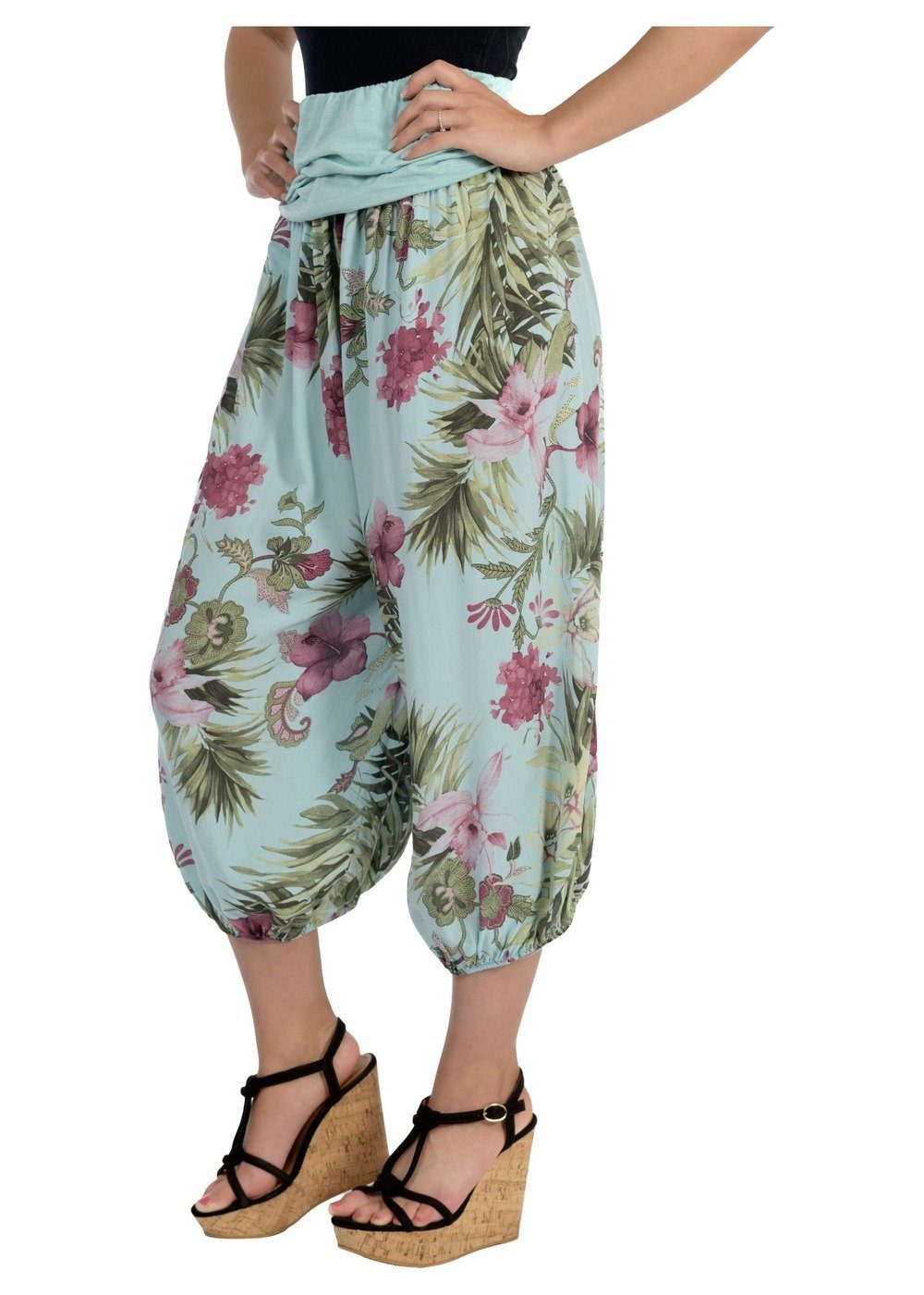 malito more than fashion Haremshose 8938 Aladinhose mit floralem Muster Einheitsgröße türkis