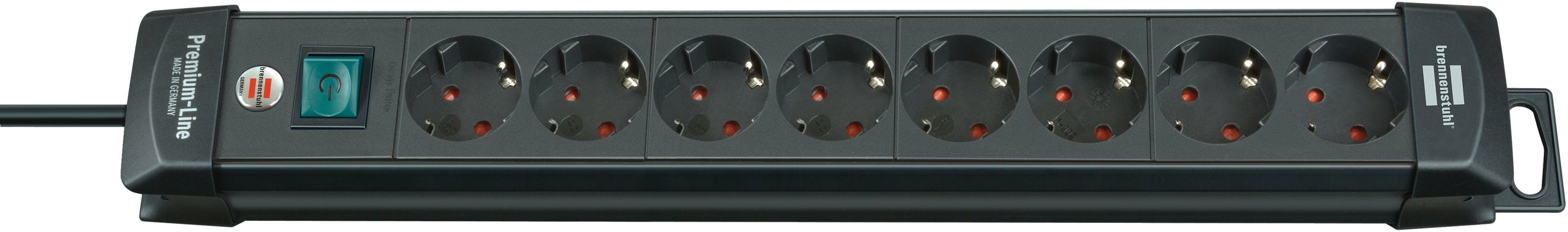 Brennenstuhl Premium-Line Steckdosenleiste 8-fach (Kabellänge 3 m), mit Schalter und 45° Winkel der Schutzkontakt-Steckdosen