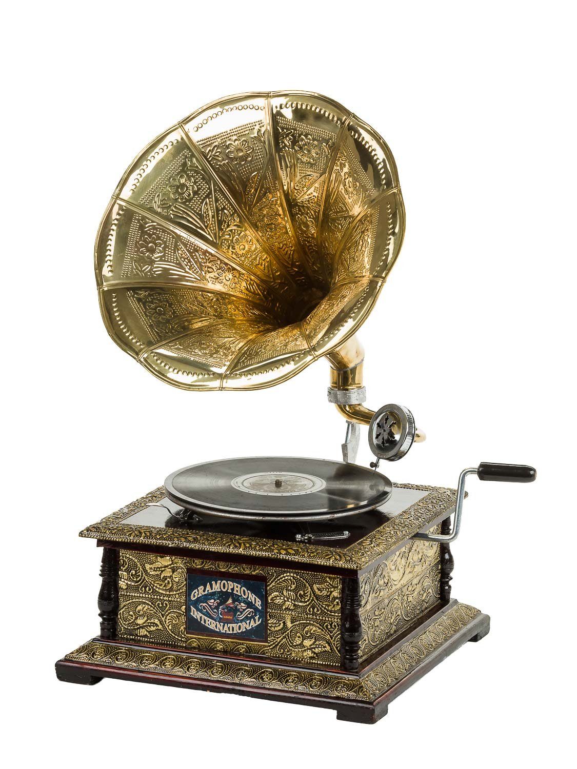 d Nostalgie Grammophon mit Trichter Gramophone Schellackplatte im Antik-Stil 