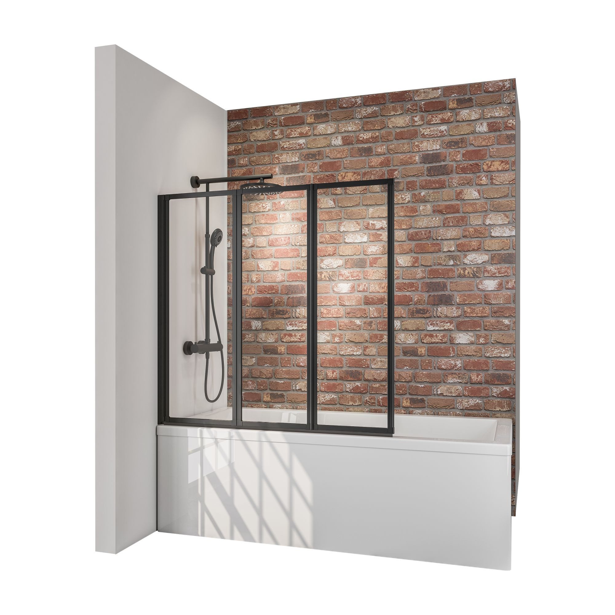 Schulte Badewannenfaltwand Black Style, Glas, (3 tlg), 127x120 cm, Klebe-Montage, Klar, Schwarz; 3 mm Sicherheitsglas