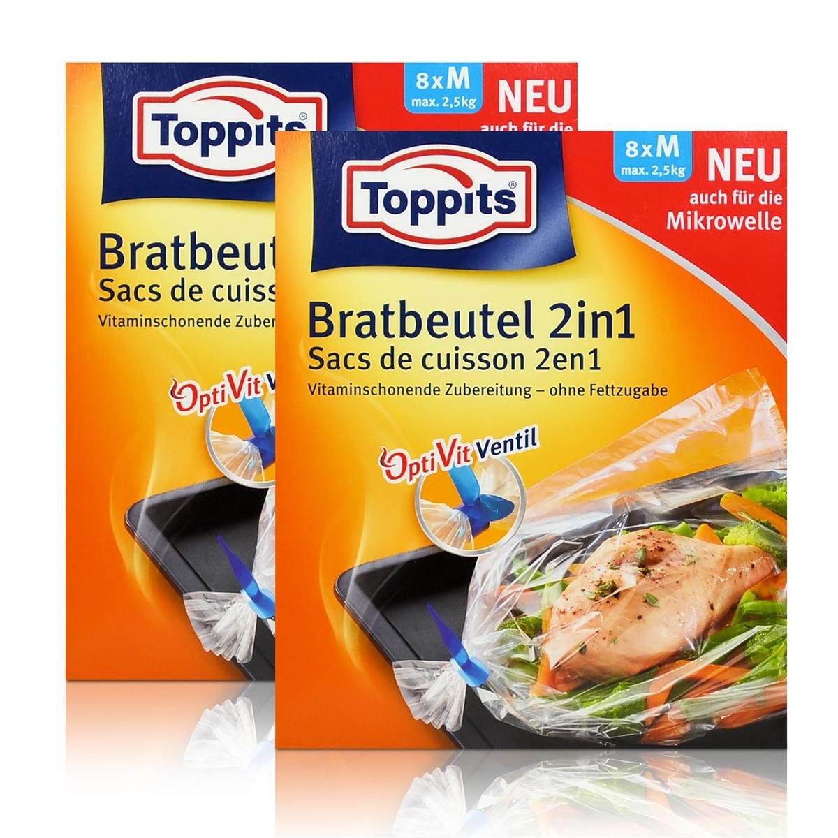 Toppits Küchenorganizer-Set 2x Toppits Bratbeutel 2in1 Inhalt 8 stk. - Größe M - max. 2,5 kg