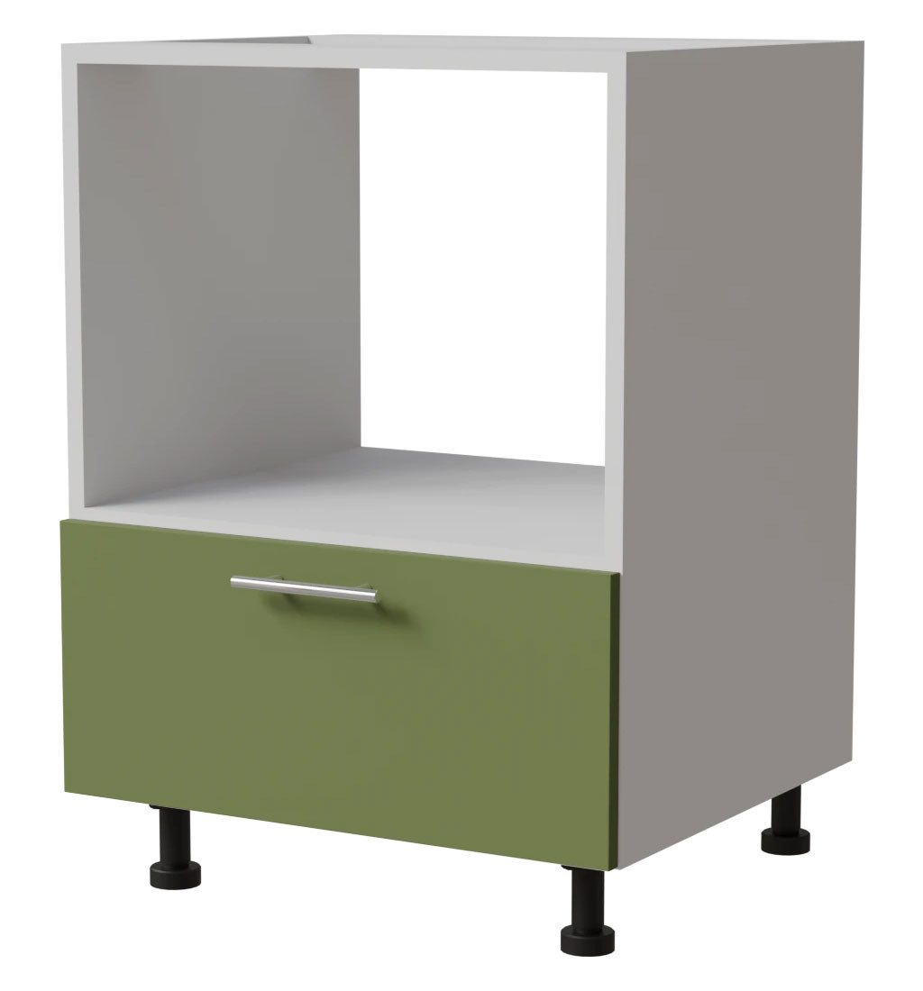 Feldmann-Wohnen Ofenumbauschrank Brerra (1 Gerätefach für Kompaktöfen, 1 Schublade, HETTICH Vollauszug, 1-St., moderne Optik, lackierte Fronten, 60x50x82cm, D11K/60/A Kompakt) weiß / RAL 6025 farngrün matt