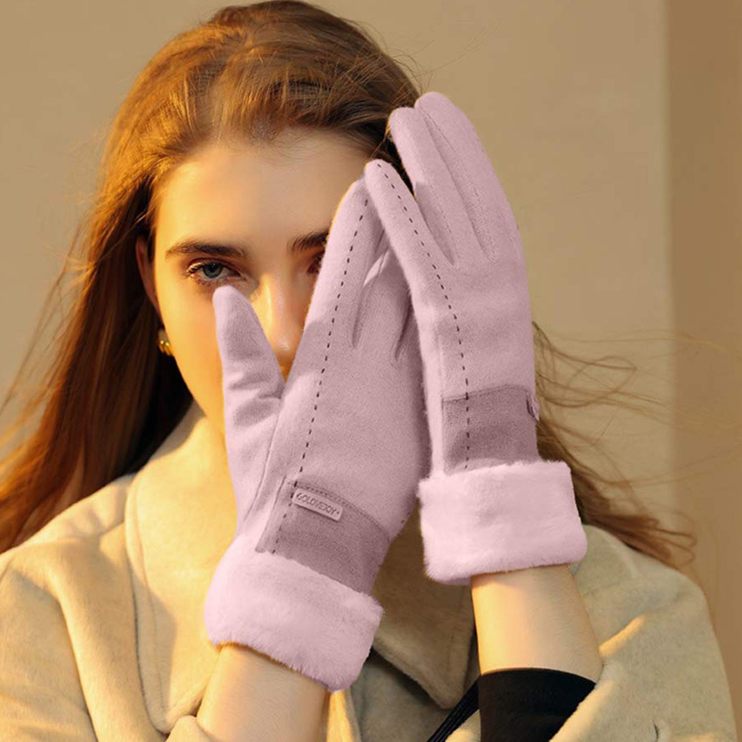 MAGICSHE Fleecehandschuhe Damen Winter Touchscreen Handschuhe mit Thermo Fleecefutter Rosa