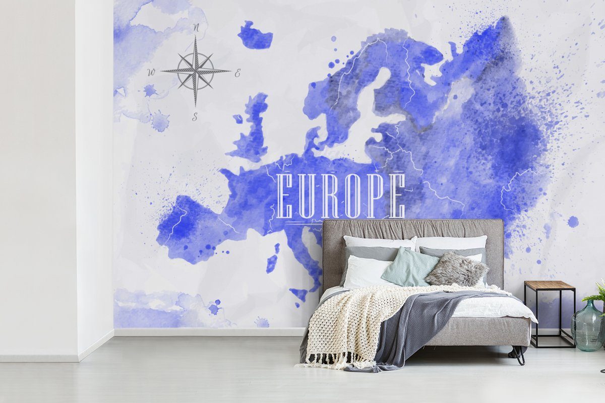 Kinderzimmer, Wallpaper - Fototapete - Wohnzimmer, Vinyl Matt, Lila St), Karte Tapete für Europa, bedruckt, (6 Schlafzimmer, MuchoWow
