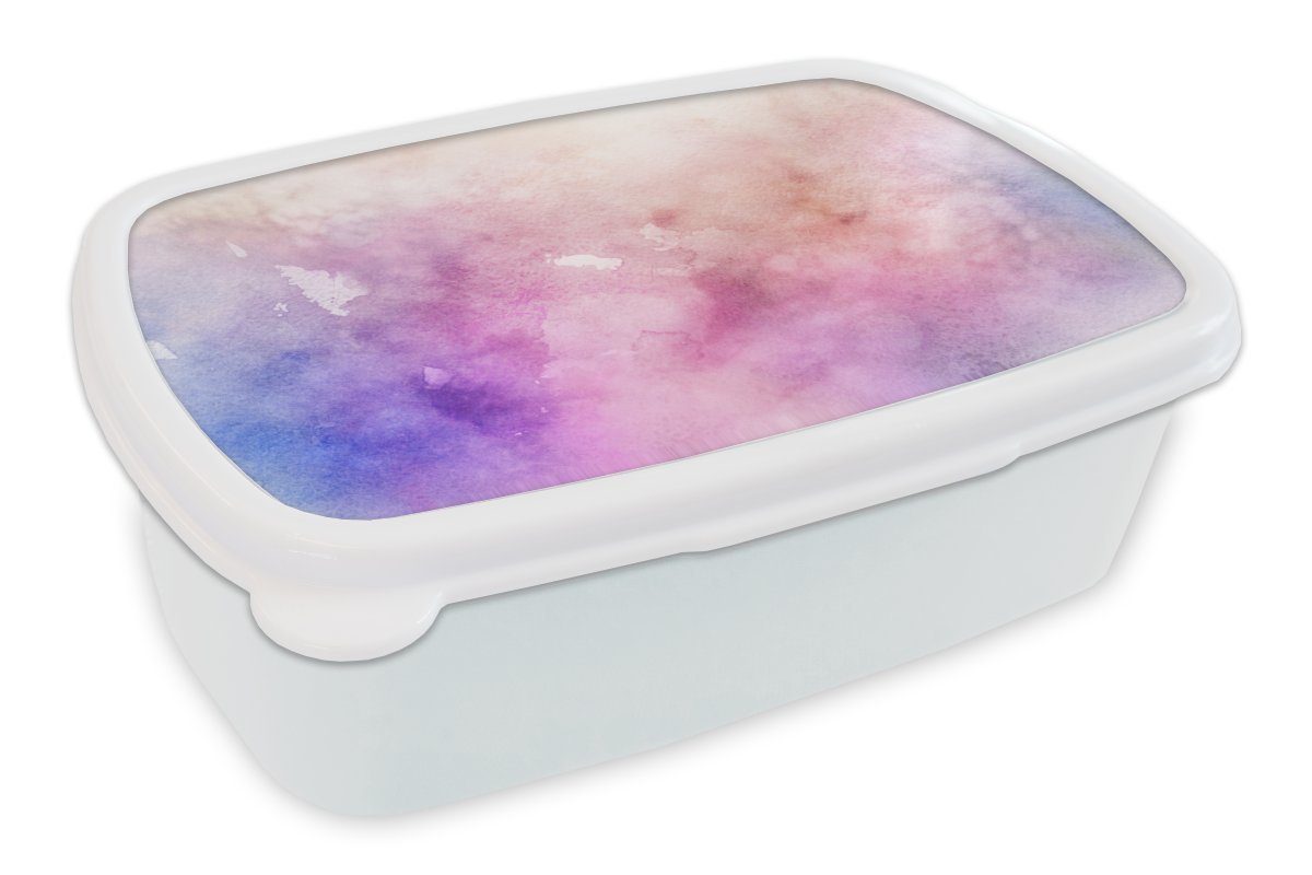 MuchoWow Lunchbox Aquarell - Rosa - Blau - Farbton, Kunststoff, (2-tlg), Brotbox für Kinder und Erwachsene, Brotdose, für Jungs und Mädchen weiß