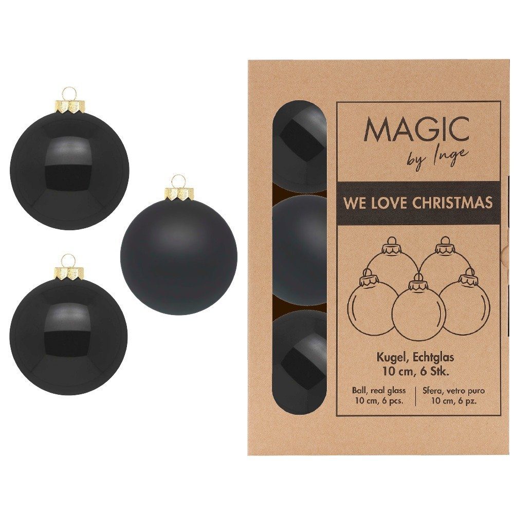 Holly & Jolly Weihnachtsbaumkugel, Weihnachtskugeln Glas 10cm 6 Stück - Ebony Black