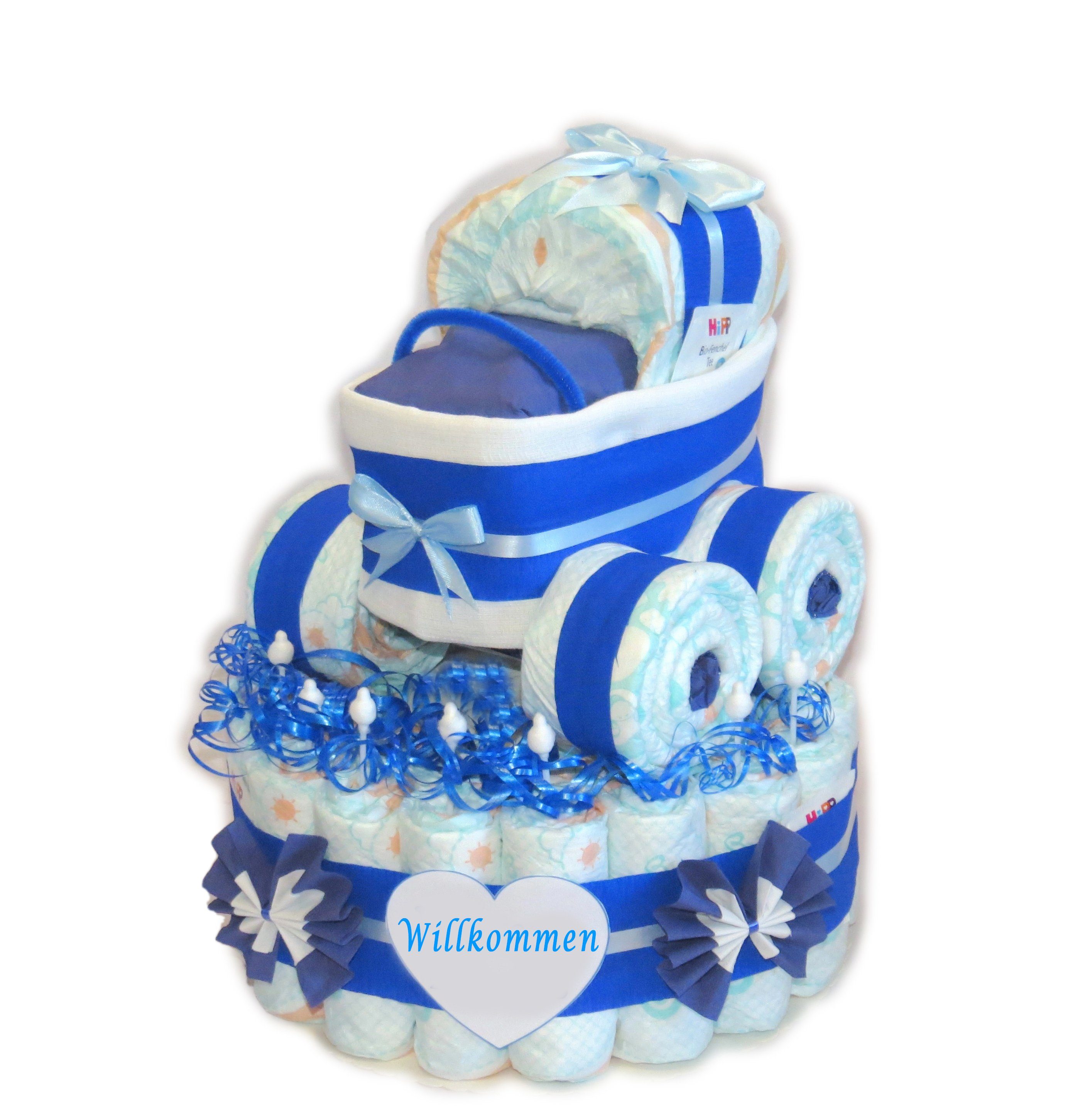 Geschenketorten-Gebhardt Windeln Windeltorte mit Windelkinderwagen, Windelgeschenk für Junge