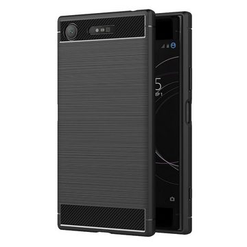 CoolGadget Handyhülle Carbon Handy Hülle für Sony Xperia XZ1 Compact 4,6 Zoll, robuste Telefonhülle Case Schutzhülle für Sony XZ1 Compact Hülle