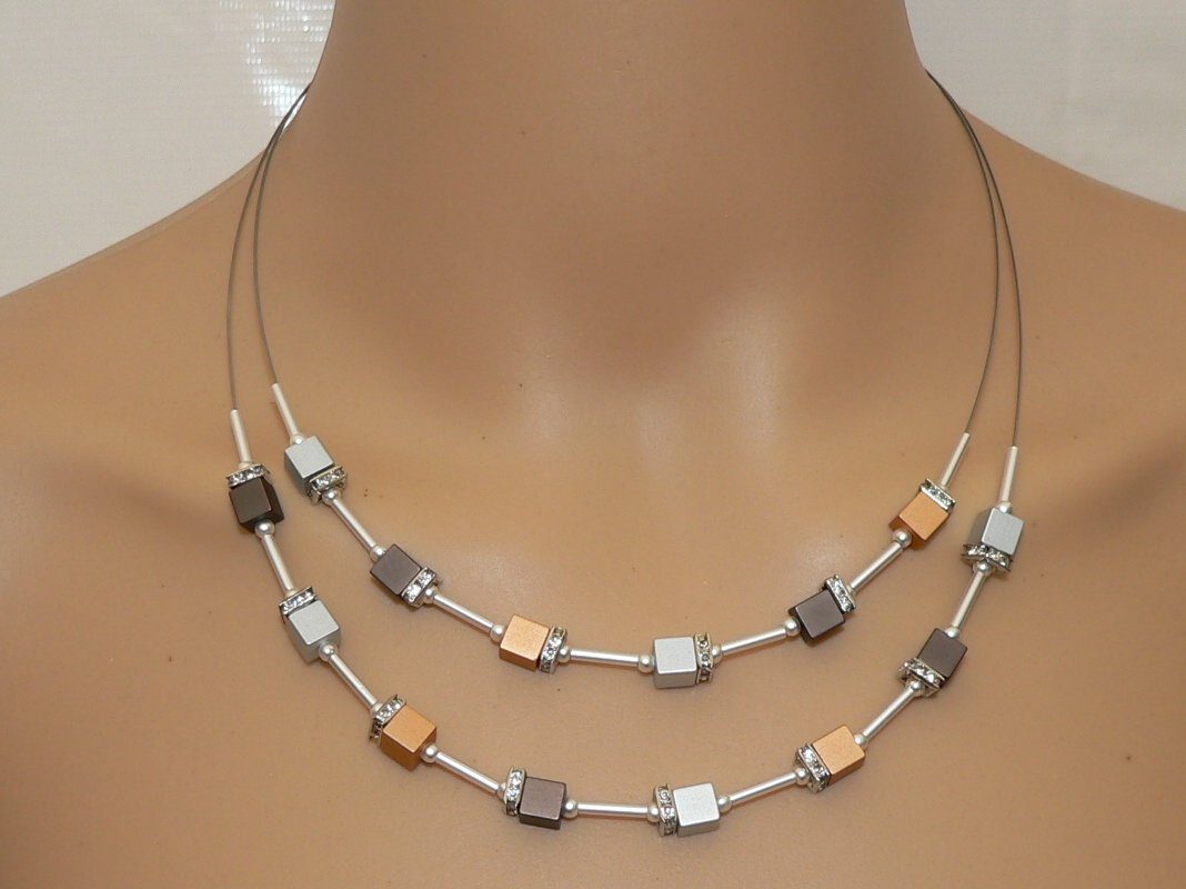 traumschmuck Halsreif 209f 2-reihig Alu Collier Halskette Halsreif Aluminium Cube Würfel (incl. Schmuckbox), handgefertigt made in Germany