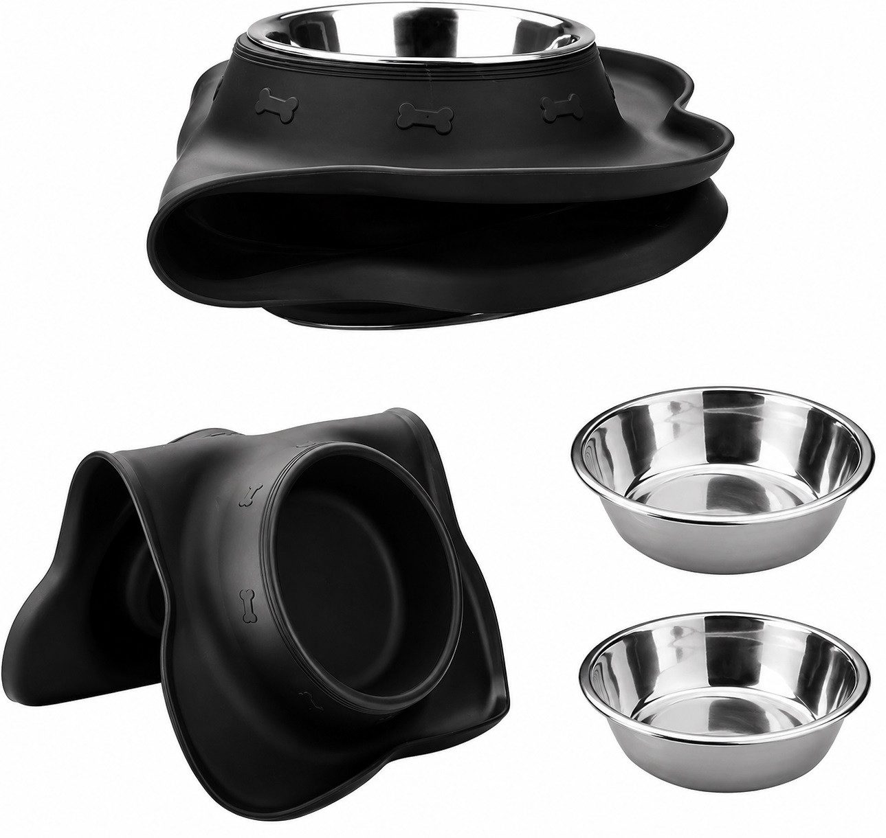 R2 Invest Futternapf Doppelnapf für Hunde und Katzen mit rutschfester Matte 36 × 27 × 4 cm