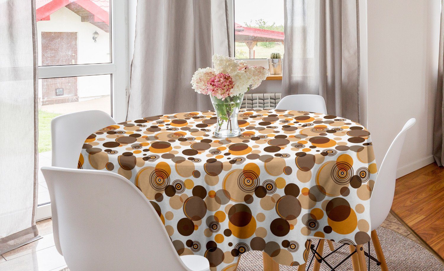 Erdfarben Kreis Tischdecke Esszimmer Abdeckung für Tischdecke Abakuhaus Küche Dekoration, Ringe Spots Chaotische