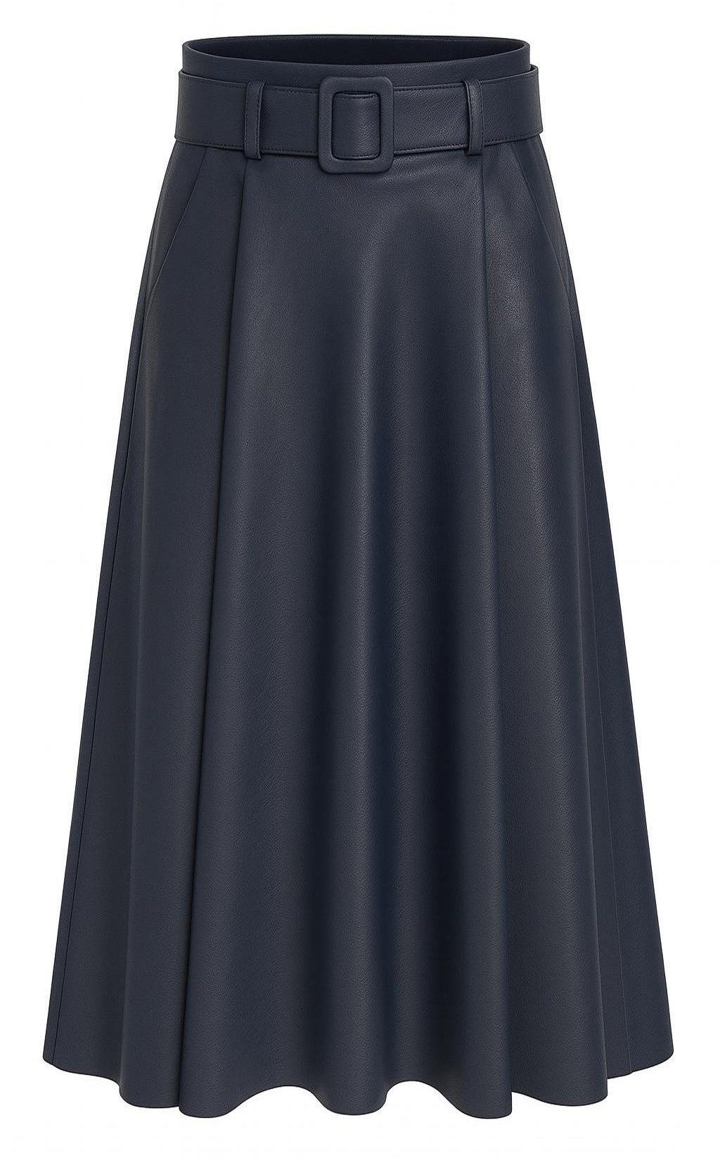 Mississhop Lederimitatrock Damen A-Linien Rock mit Gürtel – Kunstleder M.401