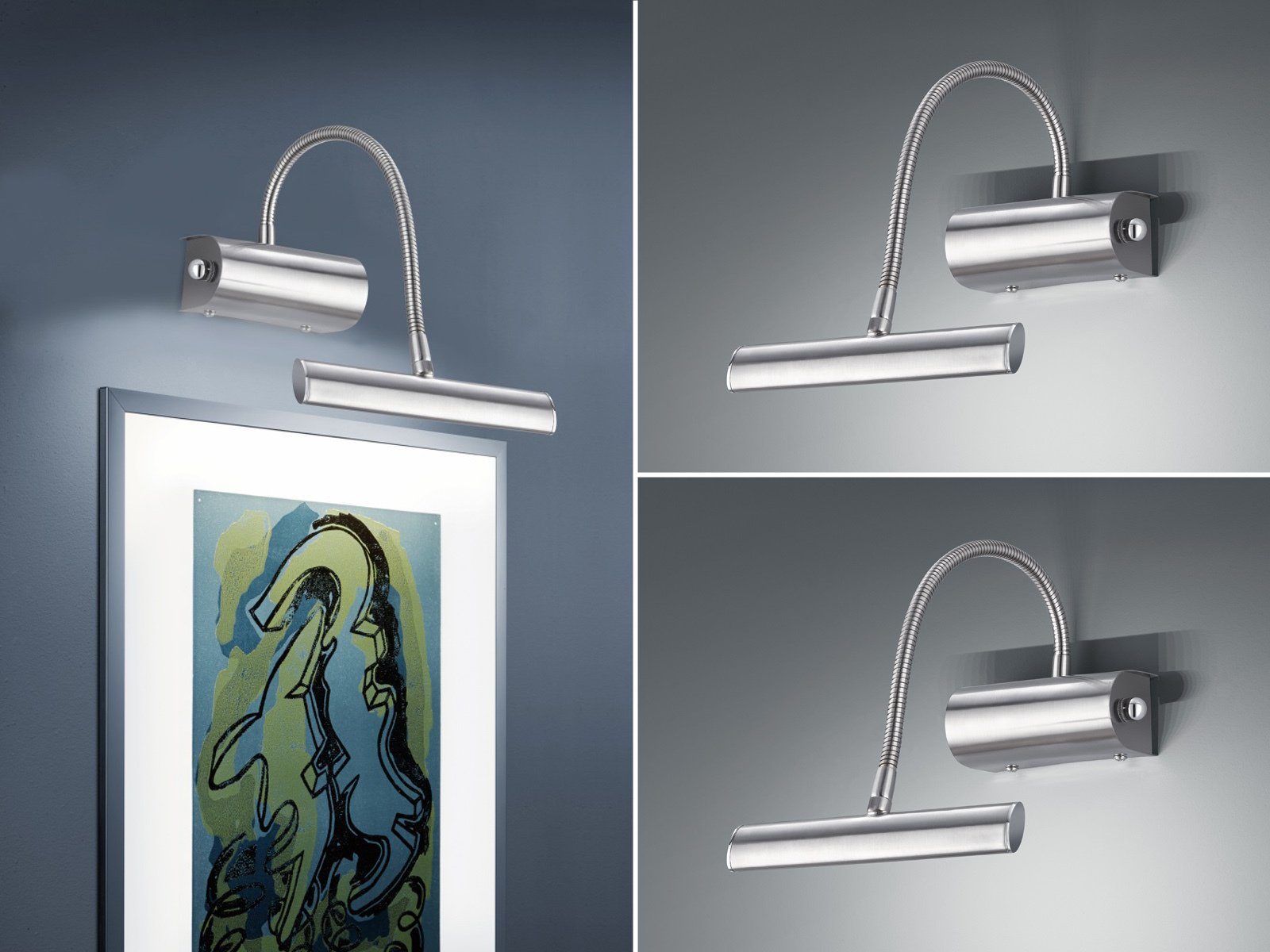 TRIO Leuchten LED Bilderleuchte, Dimmer, LED fest integriert, Warmweiß, 2er Set innen, Bilderleuchte Nachttisch Flexarm dimmbar Silber, H 35cm
