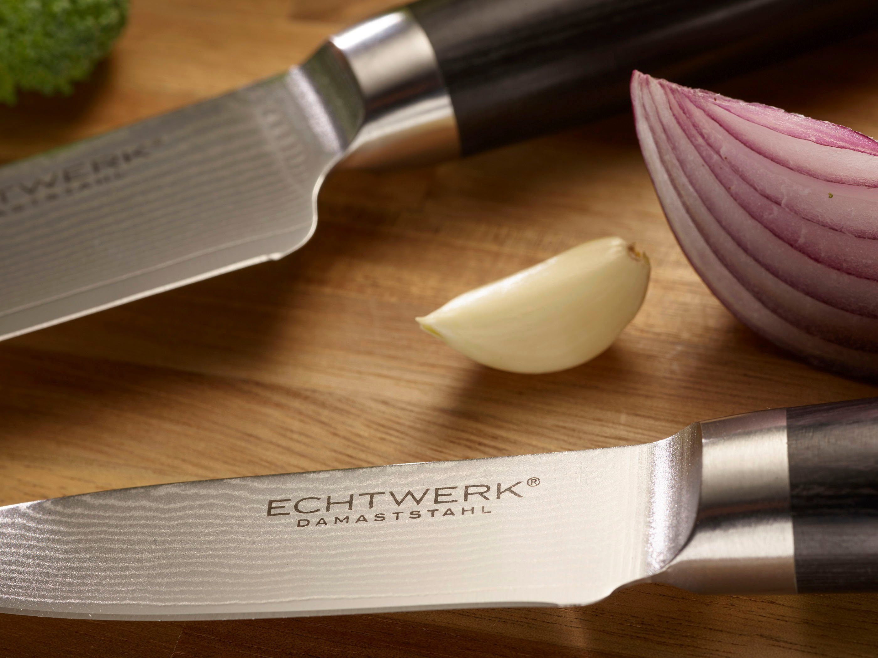 ECHTWERK Damastmesser Damaszener, Schälmesser, ergonomischer Griff, Pakkaholz, hochwertiger Damaststahl