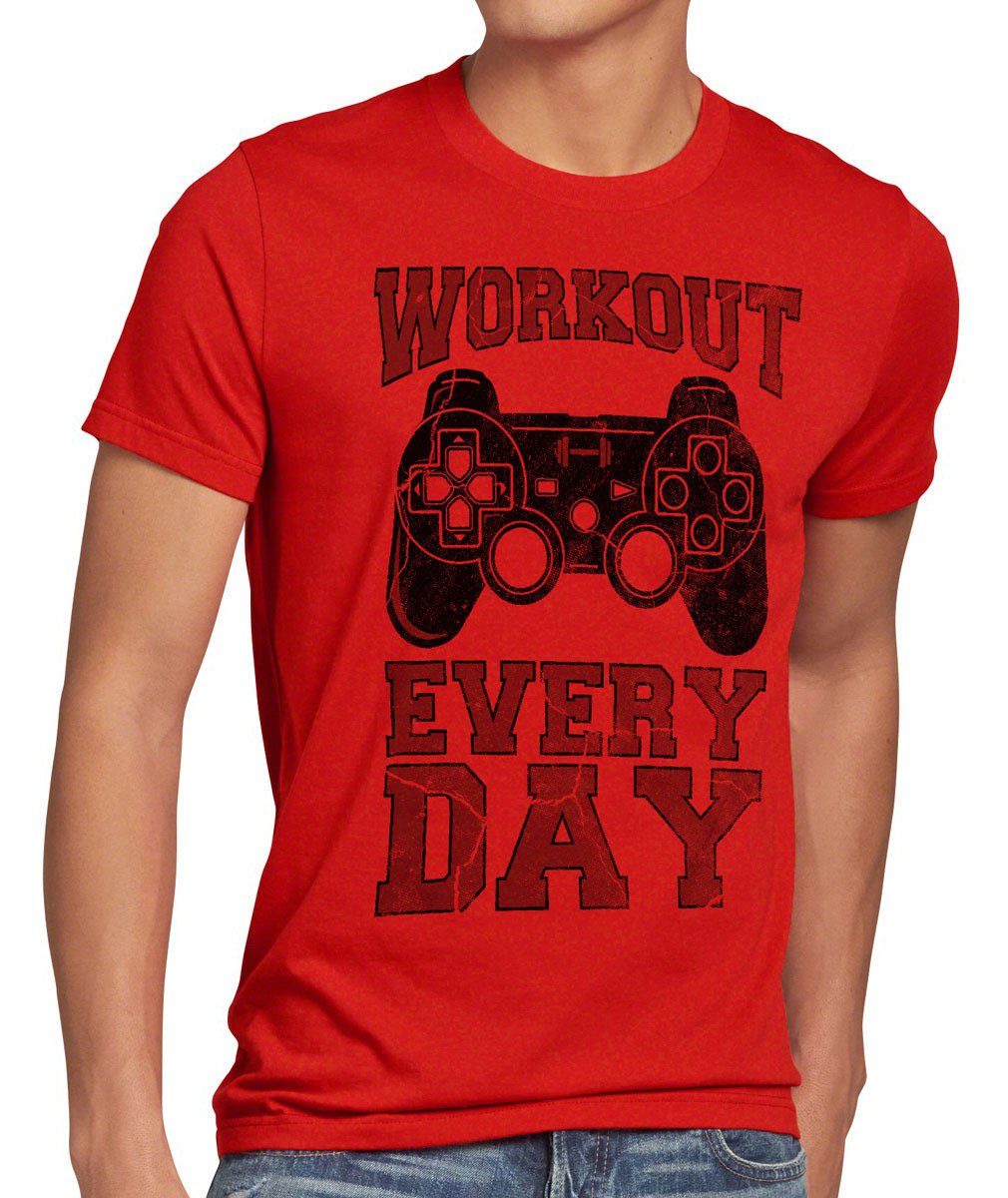 style3 Print-Shirt Herren T-Shirt Workout Gamer play sport station kontroller konsole gym game fun rot