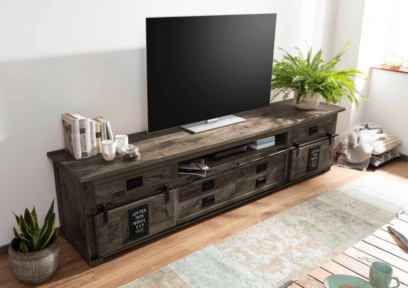 Massivmoebel24 TV-Board (TV-Board Mango 240x50x60 grau günstig online kaufen
