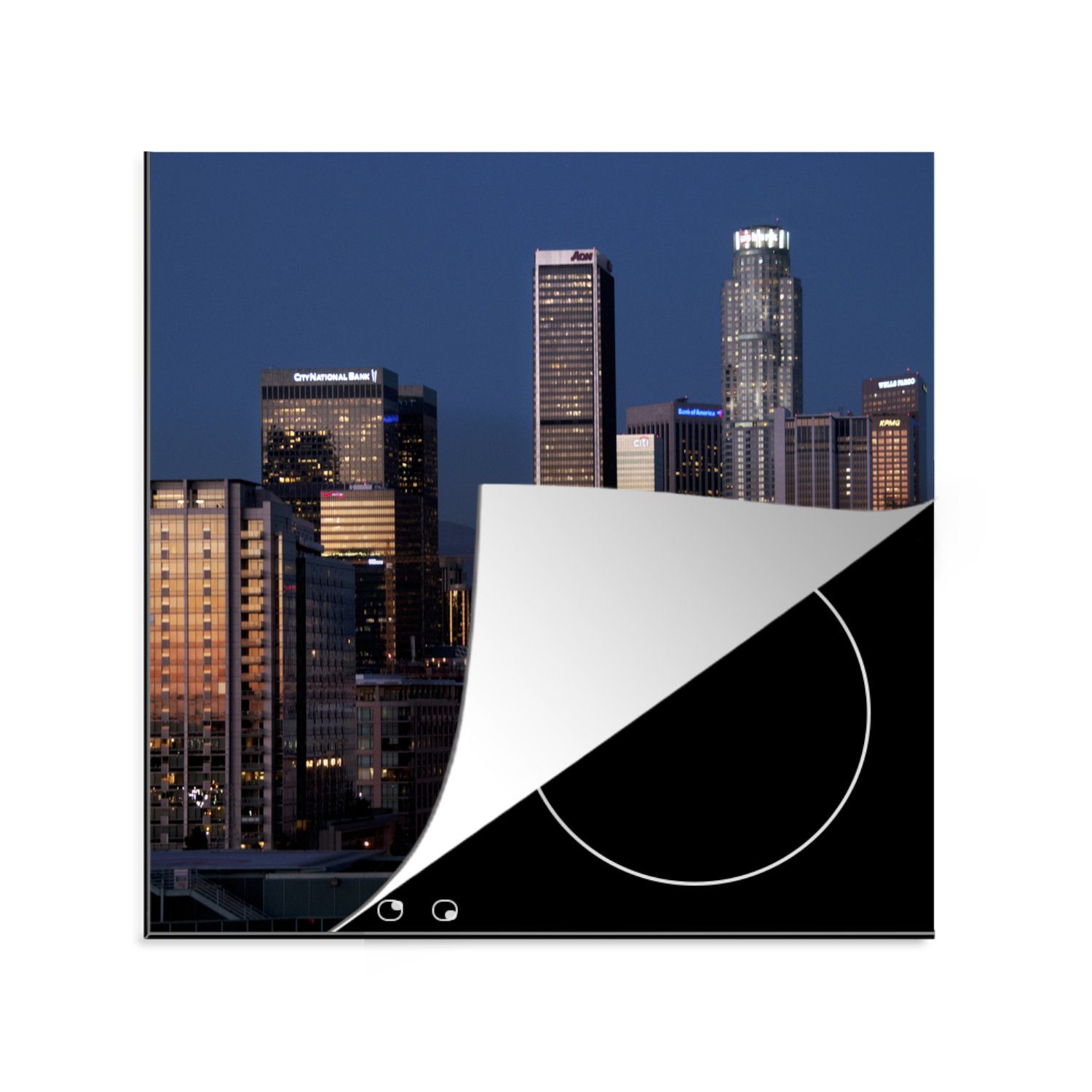 MuchoWow Herdblende-/Abdeckplatte Los Angeles - Skyline - Abend, Vinyl, (1 tlg), 78x78 cm, Ceranfeldabdeckung, Arbeitsplatte für küche