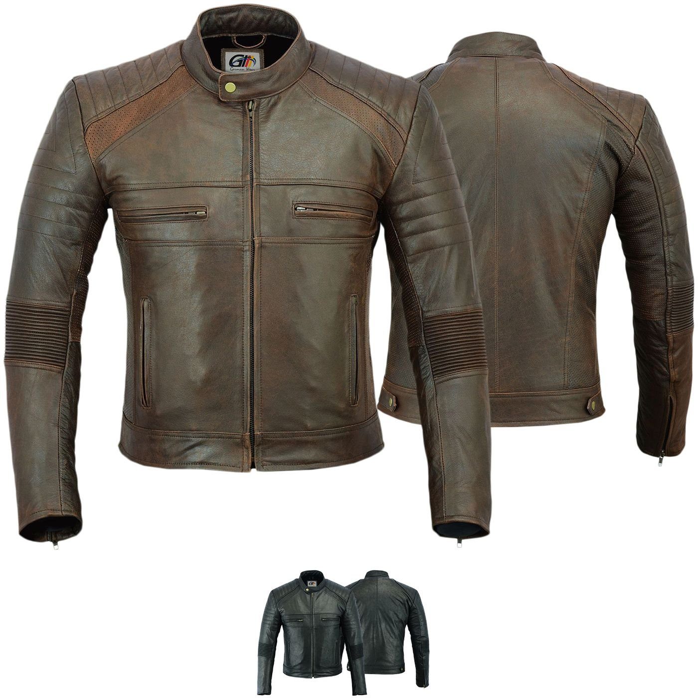 GW426J rider Vintage Coffe Motorradjacke racer Braun BULLDT Lederjacke Lederjacke jacke