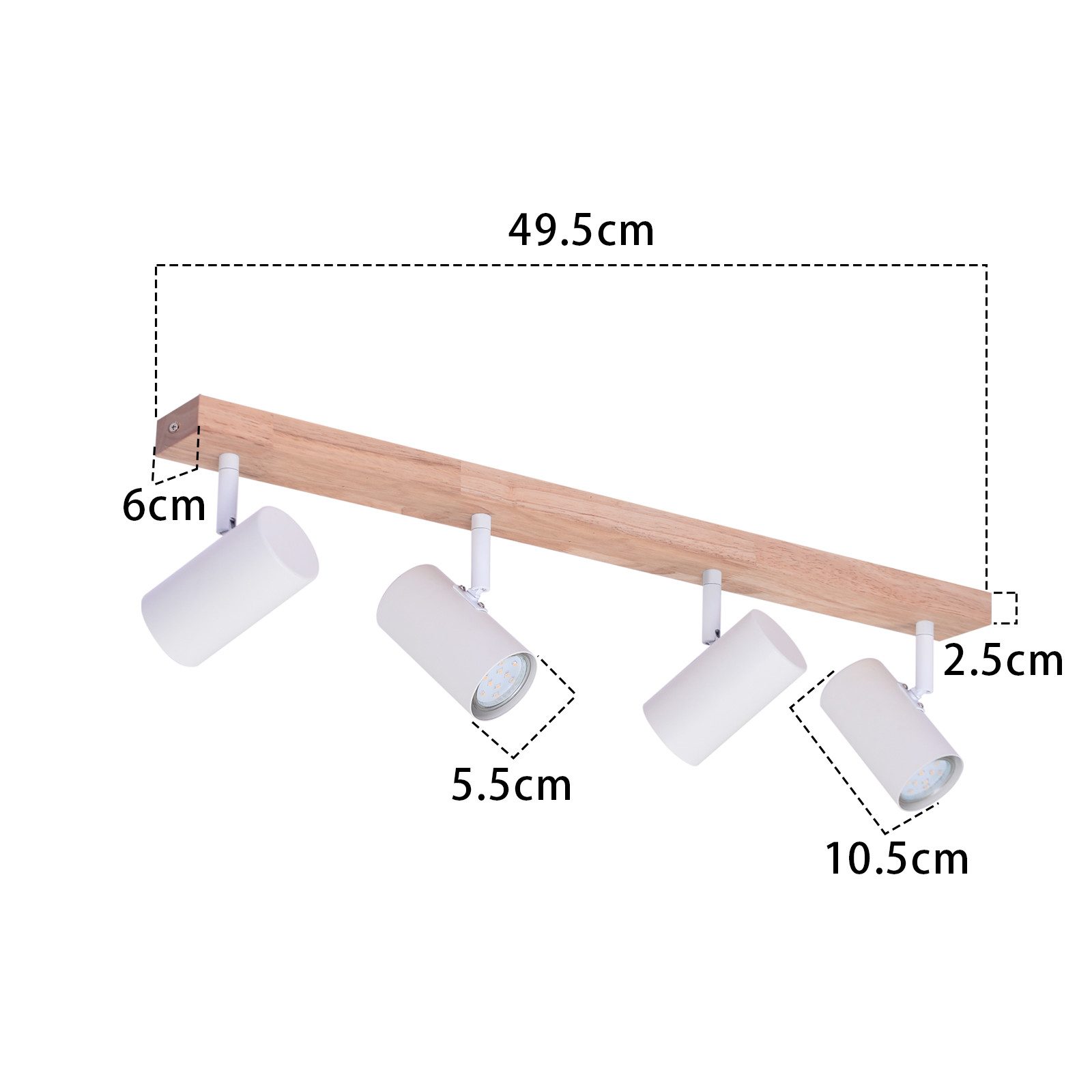 ZMH Deckenstrahler 4 Flammig Holz - Schwarz/Weiß Deckenlampe für Flur Schlafzimmer, Multiszenen-Einsatz, ohne Leuchtmittel