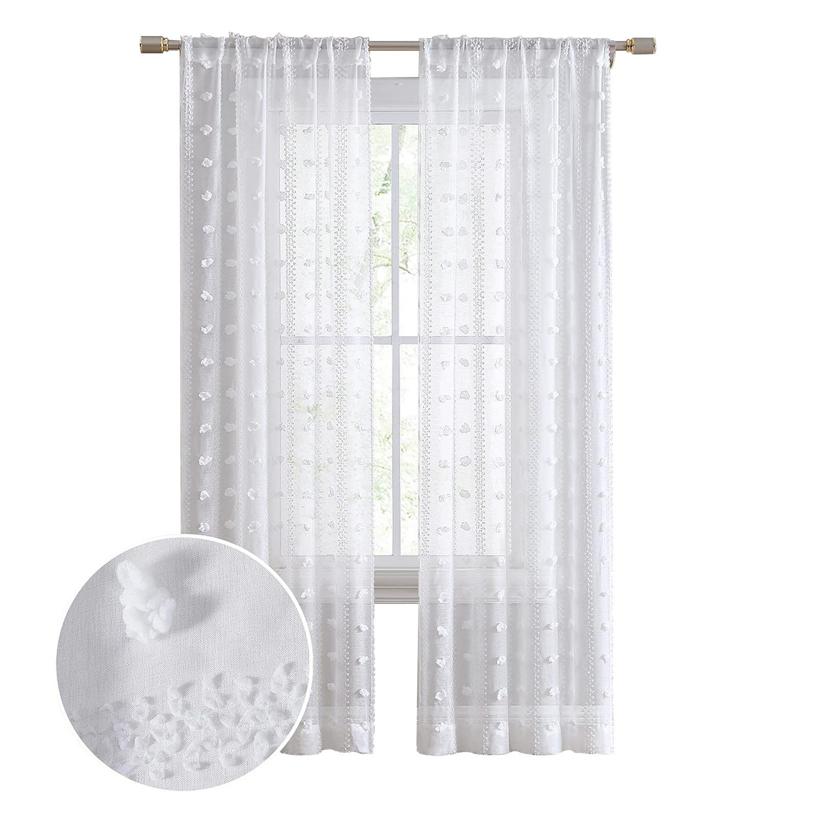 Jibenhome Gardine Sheer Voile Vorhänge mit Pompon für Schlafzimmer Wohnzimm günstig online kaufen