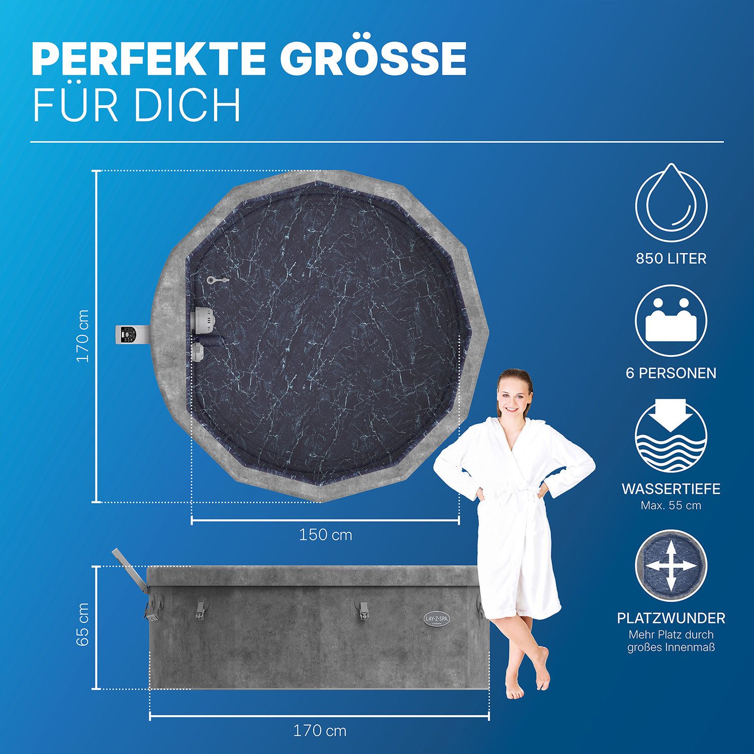 Bestway Whirlpool LAY-Z-SPA® Carrara AirJet™, Aufstellbecken, (Set, Inkl. App-Steuerung, für 6 Personen), Ø 170 x 65 cm