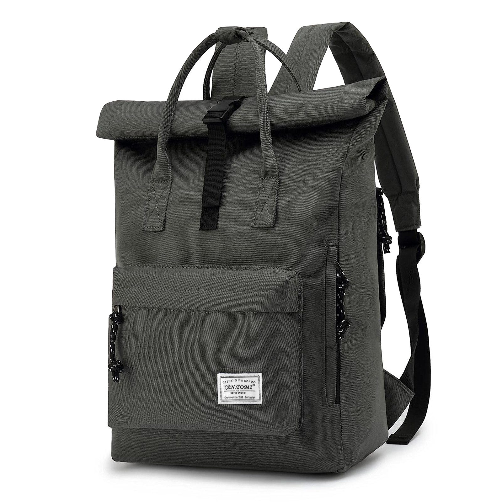 TAN.TOMI Freizeitrucksack Schulrucksack für Damen Herren, Laptop Rucksack 15,6 Zoll mit Rolltop, Cityrucksack Daypack Laptopfach und Weit Öffenbar
