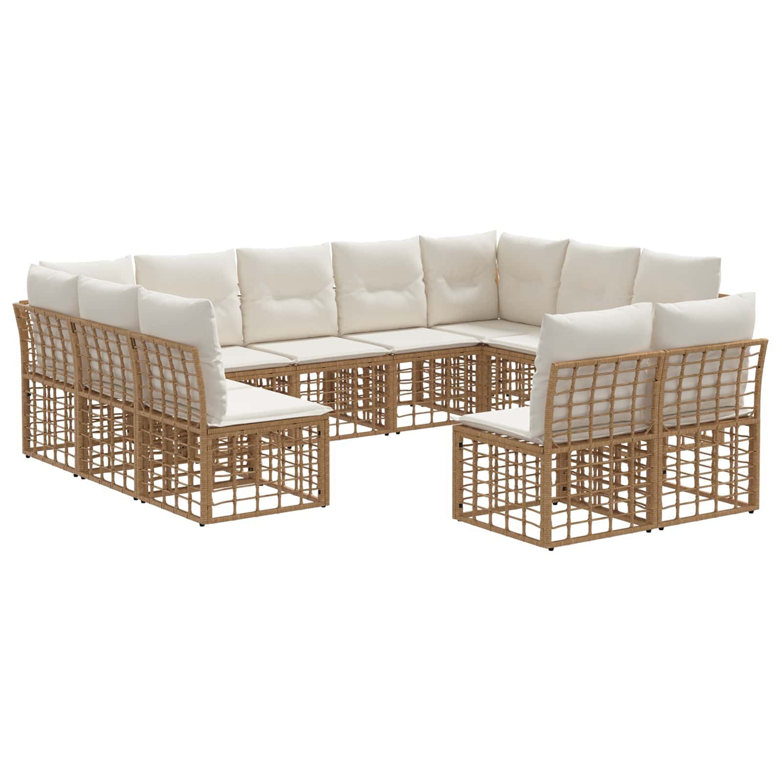 vidaXL Gartenlounge-Set Outdoor-Sofagarnitur 11 pcs Natürlich und Cremweiß Polyester, (11-tlg)