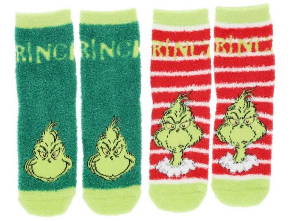 The Grinch ABS-Socken 2 Paar Anti-Rutschsocken Носки mit Grinch Motiv Weihnachten