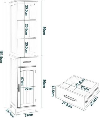 EUGAD Hochschrank (1-St) Badezimmerschrank schmal mit Tür, verstellbare Ablage