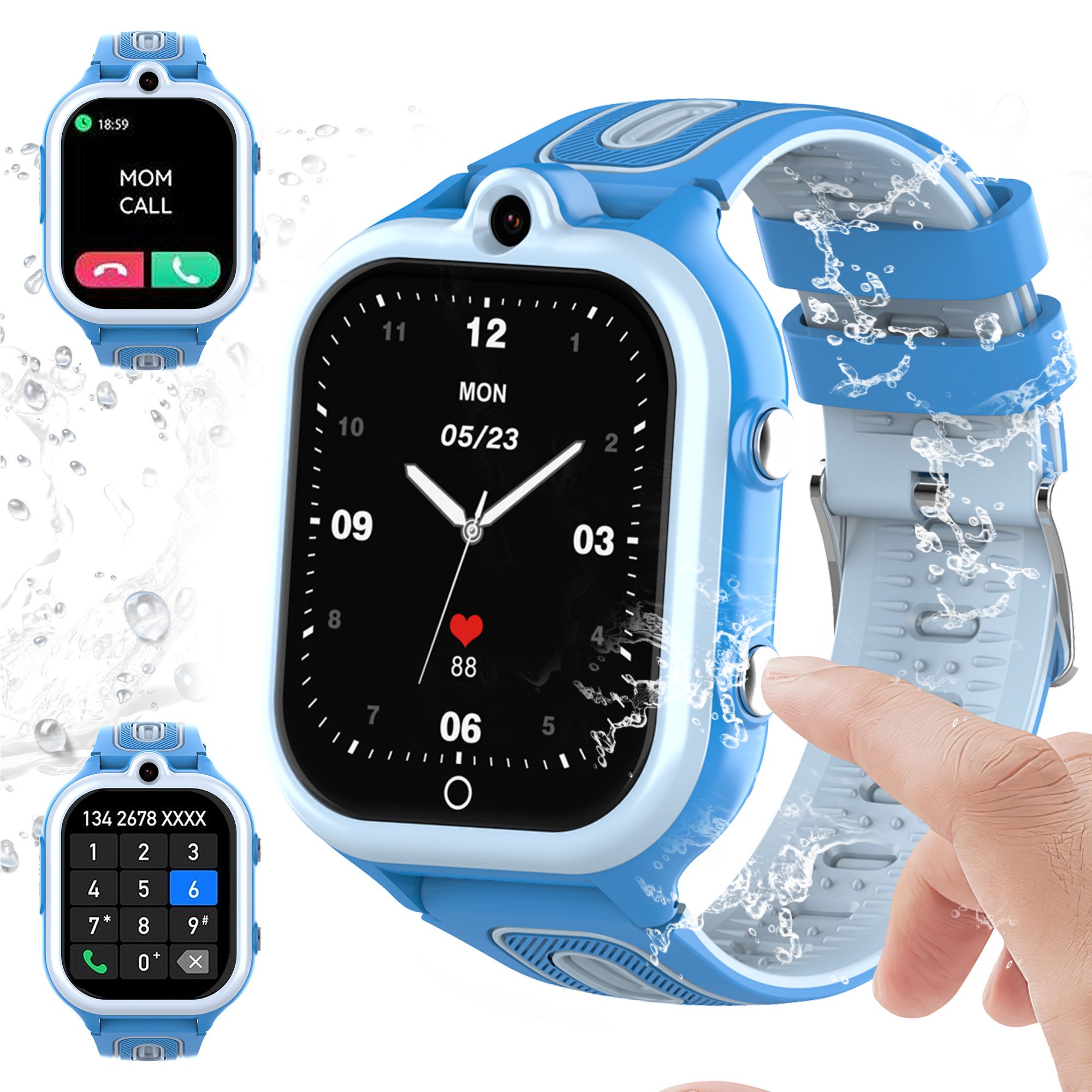Telefon Uhr für Kinder,Anrufe,Nachrichten,SOS-Funktion,GPS Smartwatch