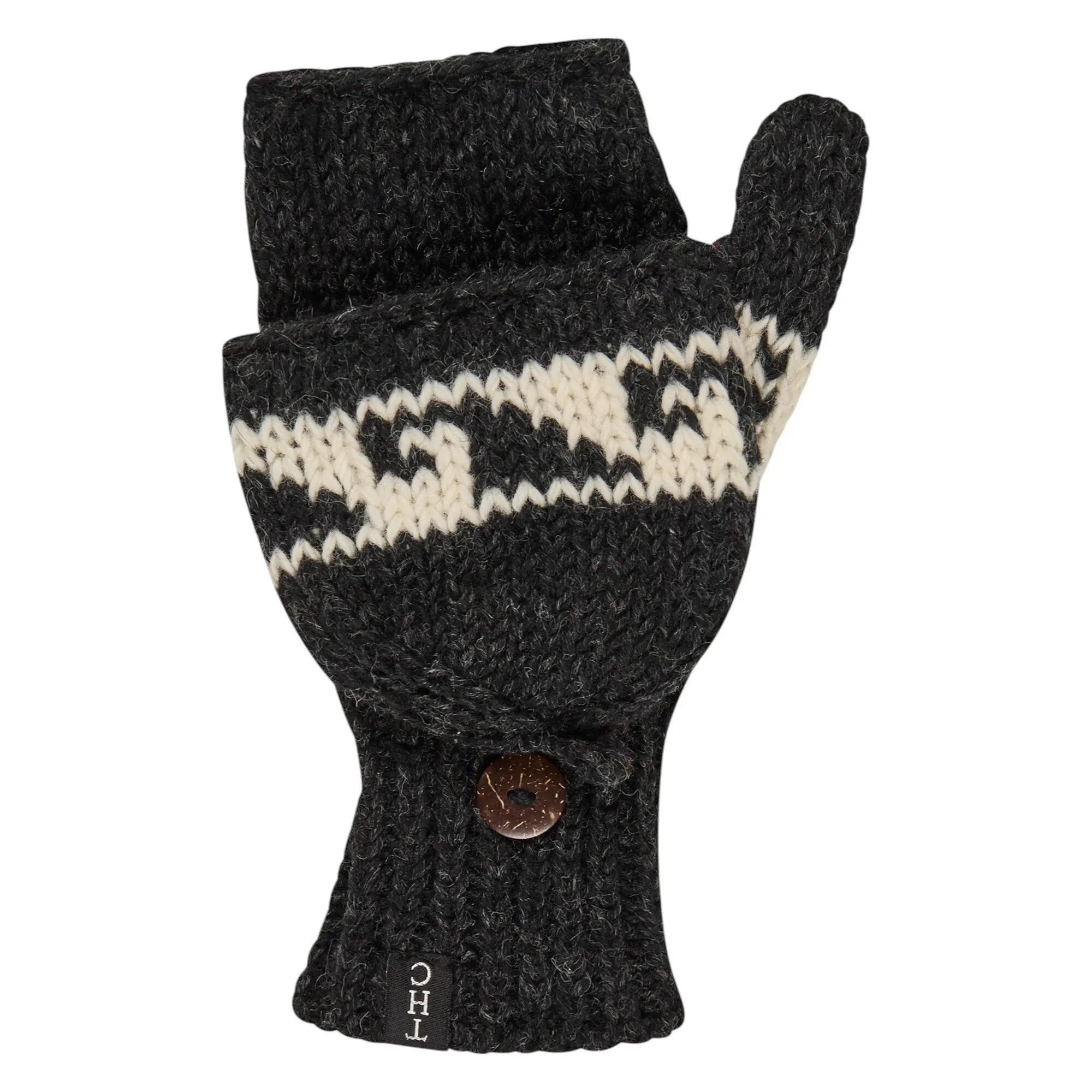 THC Natural Line Strickhandschuhe THC Klapphandschuhe 606 Rentier schwarz (1-St., 1 Paar) abklappbare Fingerspitzen
