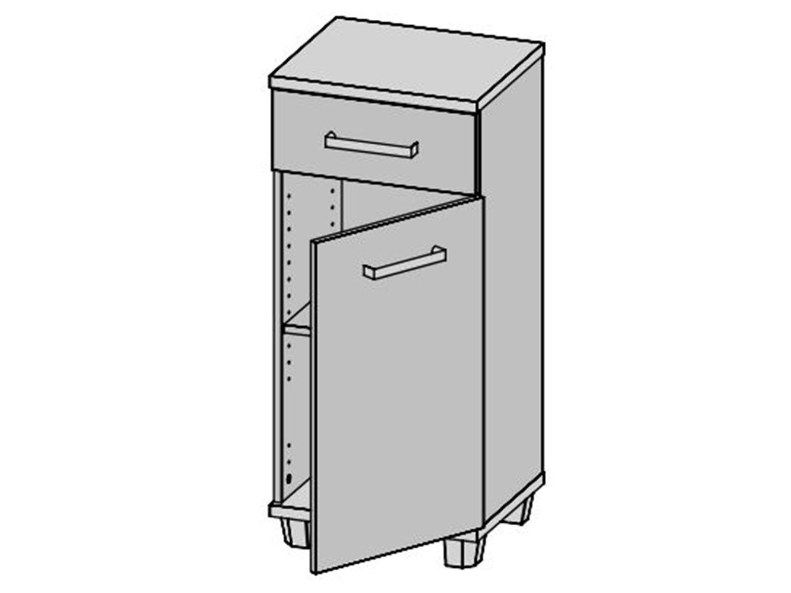 möbelando Unterschrank Aggi Moderner Unterschrank aus cm, 34,8 Breite Holztür, in Schubkasten Tiefe Sonoma-Eiche cm, 1 Weiß-Hochglanz Höhe Korpus Spanplatte, 90,8 cm Nachbildung und mit in und Front 1 40,2 1 Einlegeboden