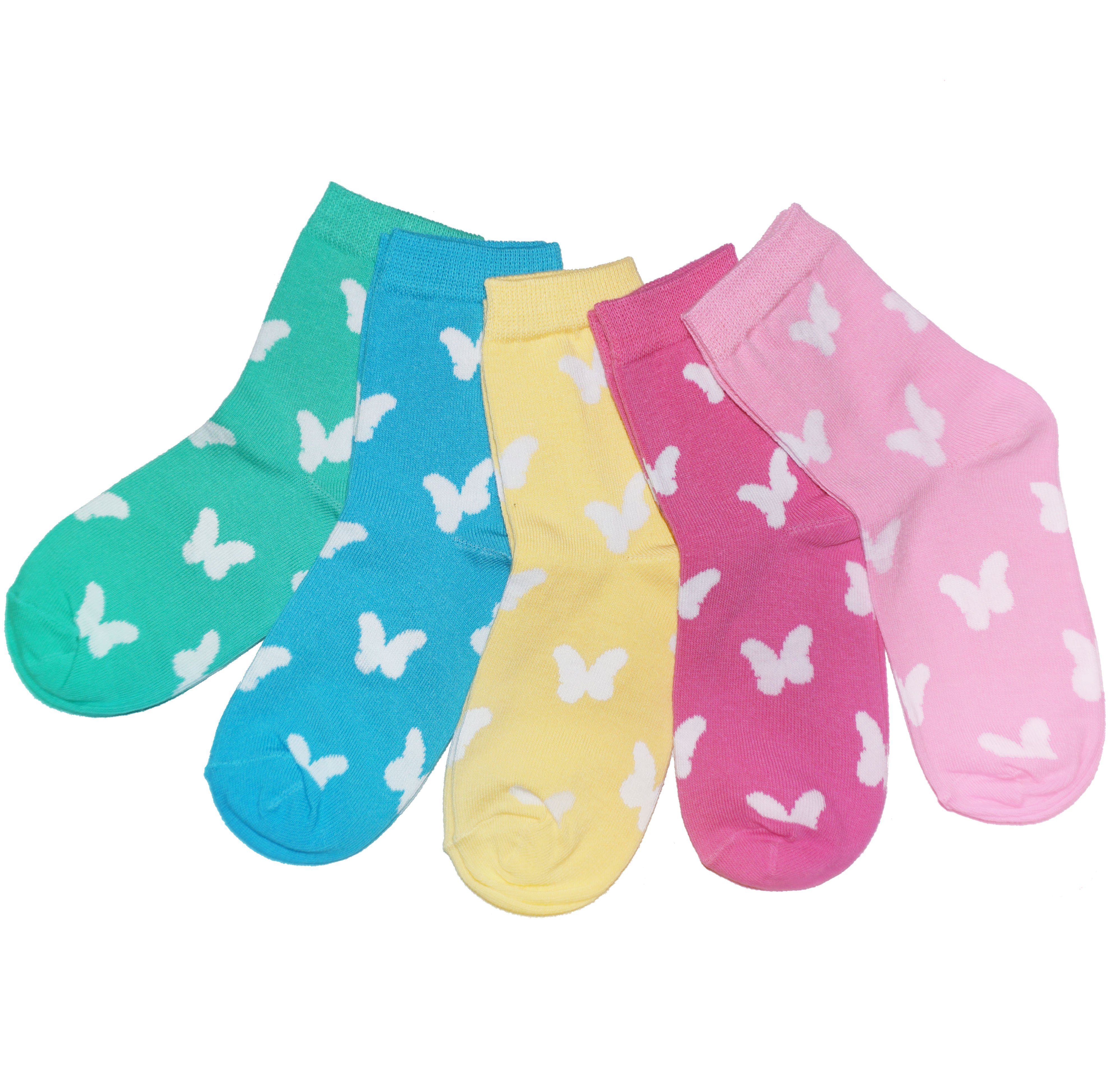 WERI SPEZIALS Strumpfhersteller GmbH Basicsocken Kinder Socken 5-er Pack für Mädchen >>Schmetterlinge<< aus Baumwolle (Set) 5er-Pack