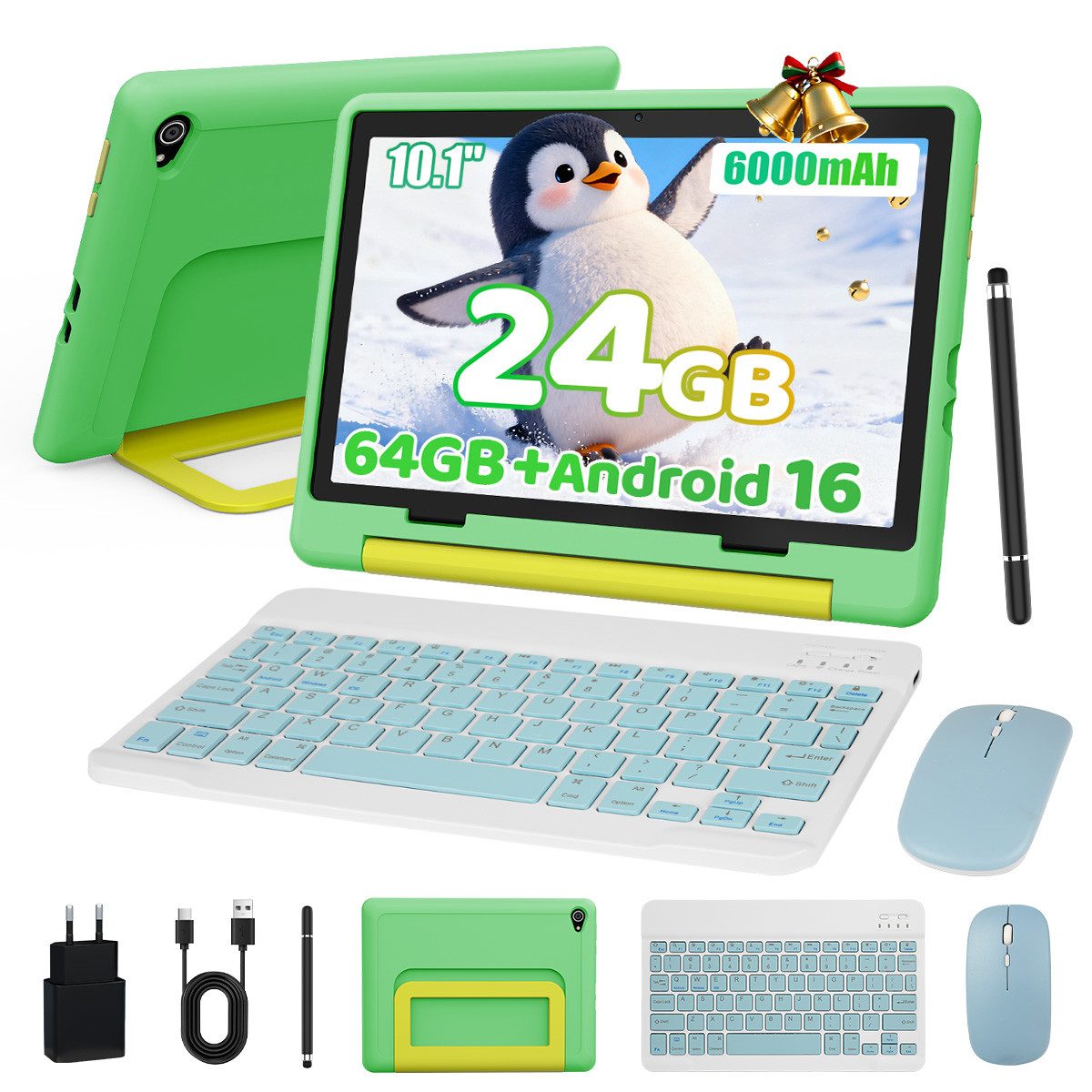 BUFO Android 16 10-Zoll, 24(3+21) GB RAM + 64 GB ROM (TF Expand 1TB) Kinder Tablet (10", 64 GB, Android 16, WiFi 6, mit Tastatur/Maus/Stift, Augenschutz-Tablet mit Eltern-Kontrolle)