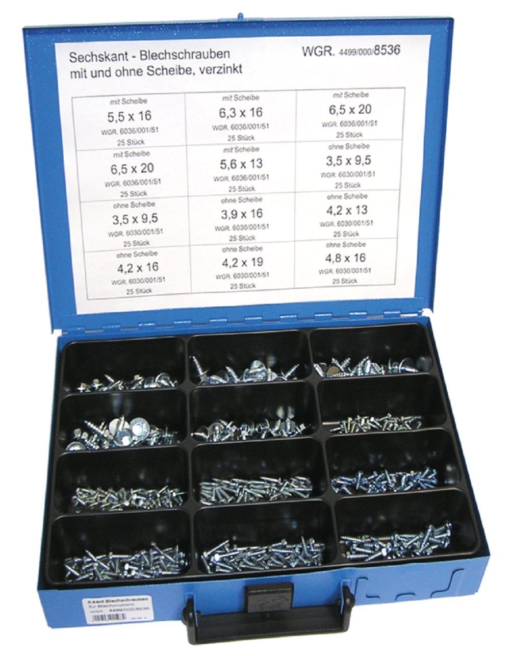 Werkstatt-Set Sortiment Bohrschrauben mit Scheiben DIN 7976 im Blechkasten 8536 Schrauben
