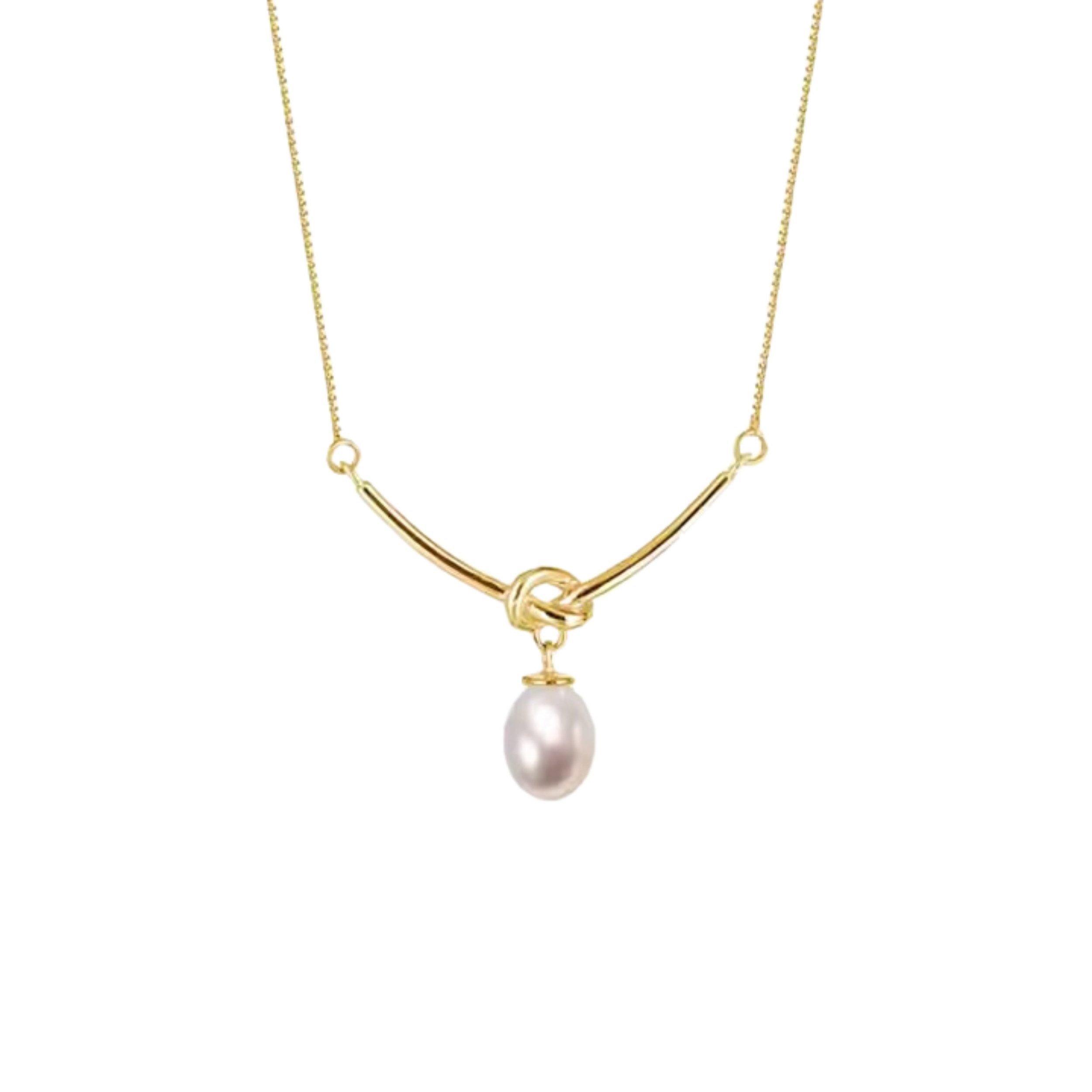 Perlenkette Kette mit Perle am Knoten, 925er Silber, 18K Gold