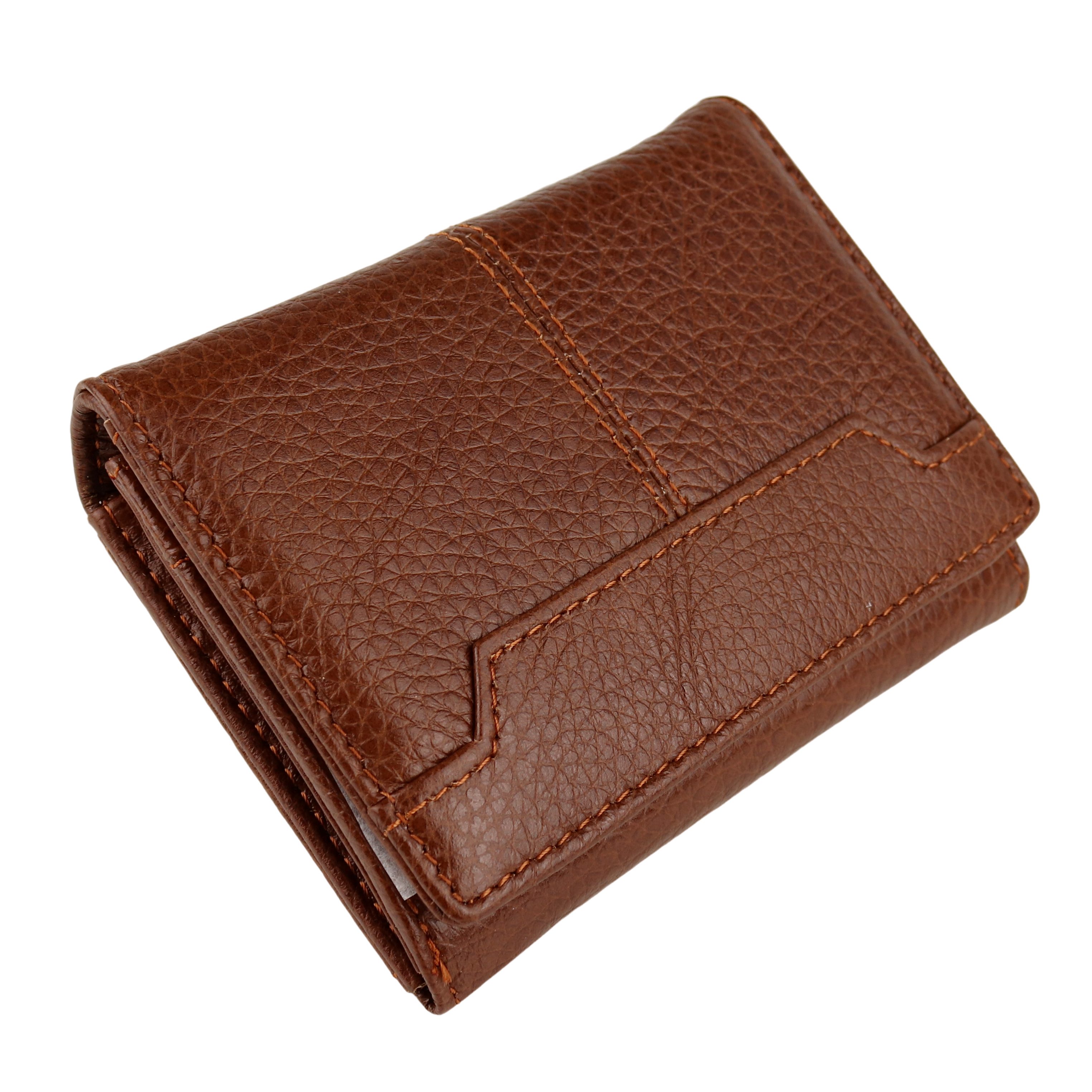MIRROSI Mini Geldbörse Kleines Portemonnaie aus weichem Echtleder (11 x 8,50 x 2,50 cm BxHxT), mit Münzfach und Sichtfenster Braun