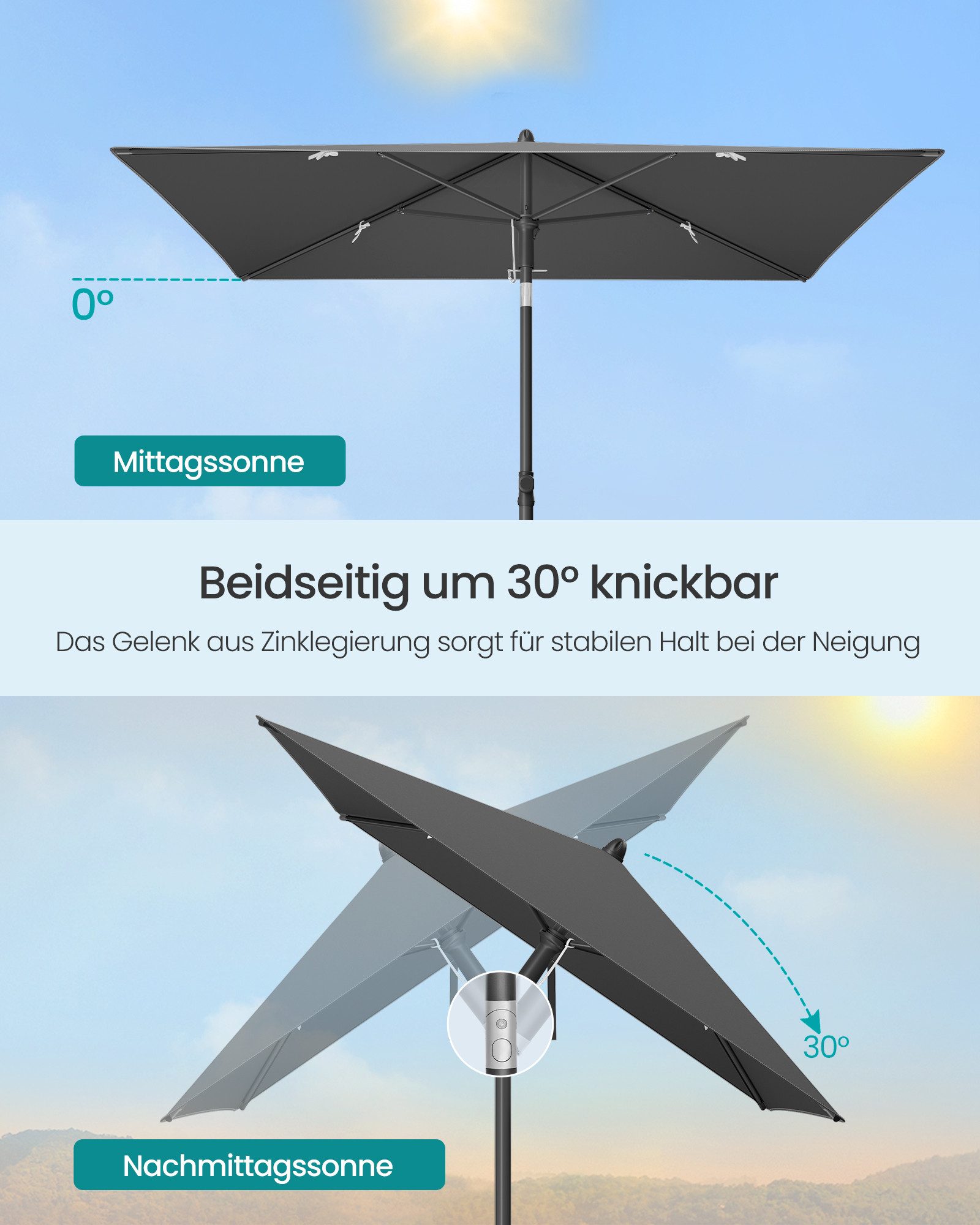 SONGMICS Sonnenschirm, UPF 50+ Sonnenschutz, knickbar, ohne Ständer